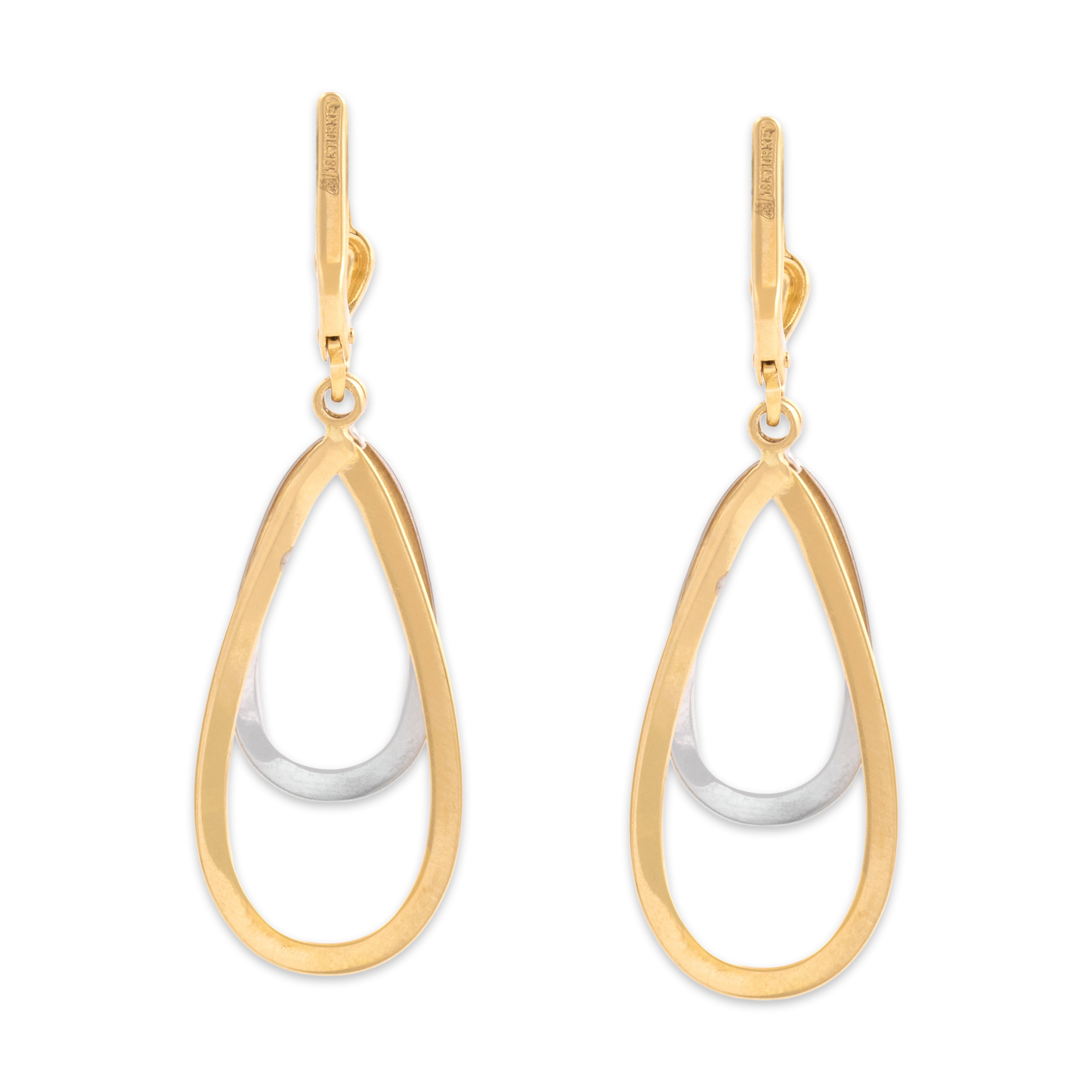 Vintage 18k Yellow & White Gold Sleek Double Drop Dangle Earrings - Back view