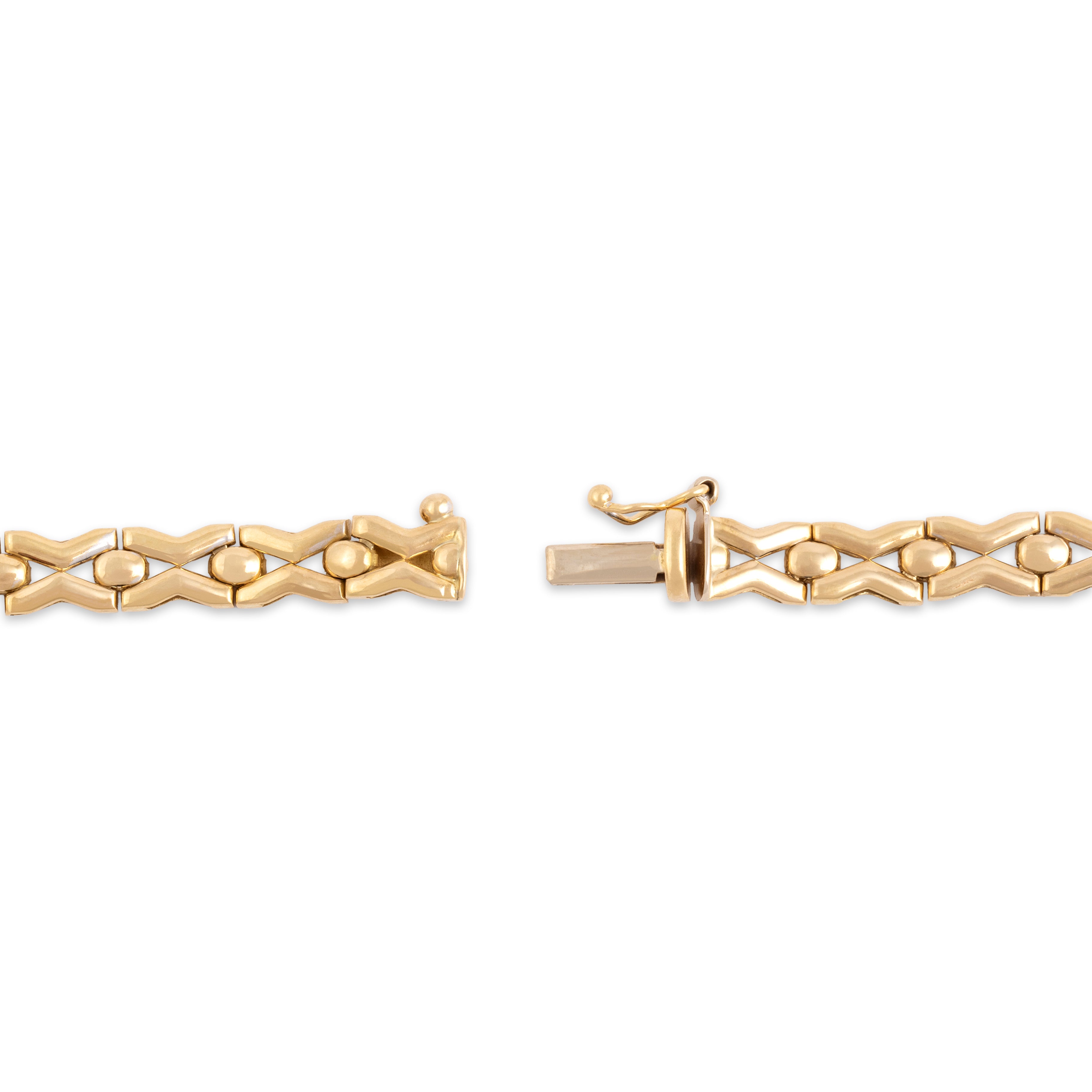 Vintage 18k Yellow Gold Playful X Link Bracelet - clasp view