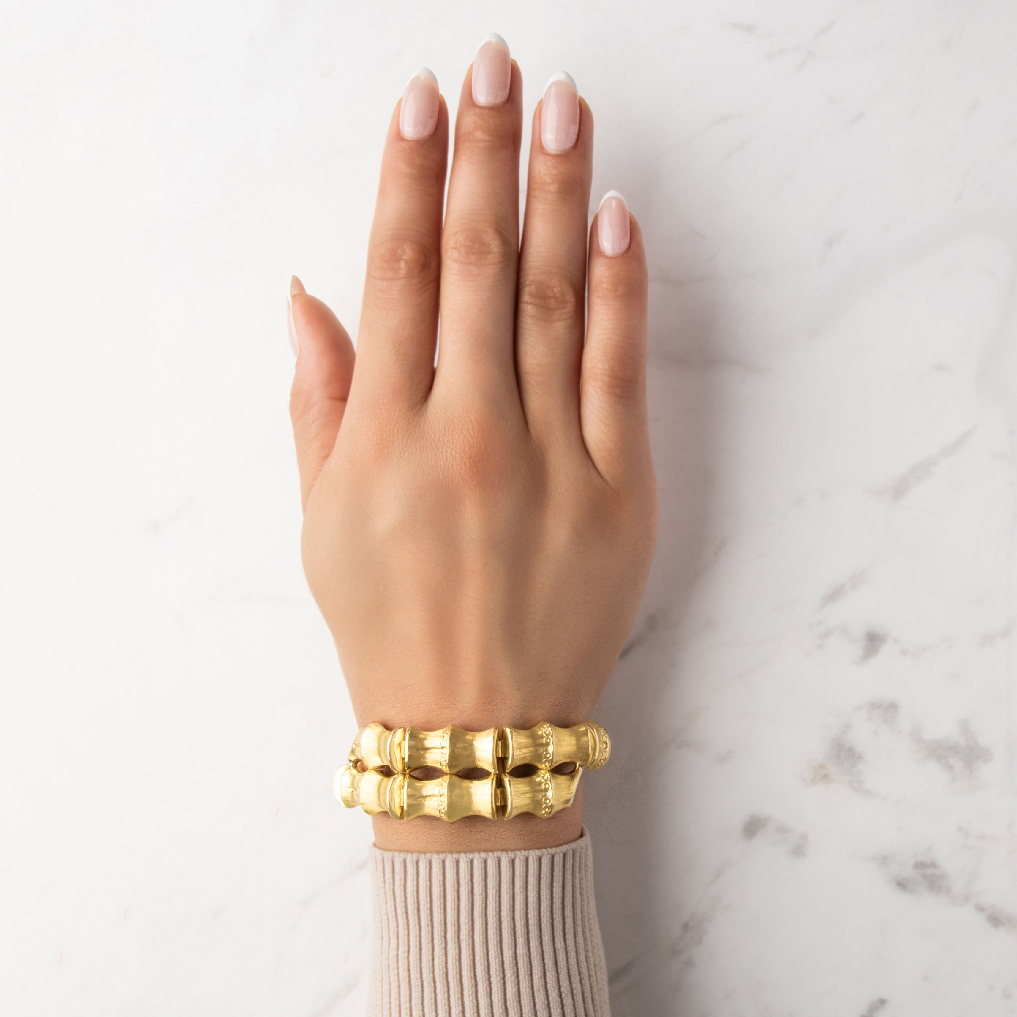 Vintage Italian Substantial 18k Yellow Gold Bamboo Link Bracelet 6.5