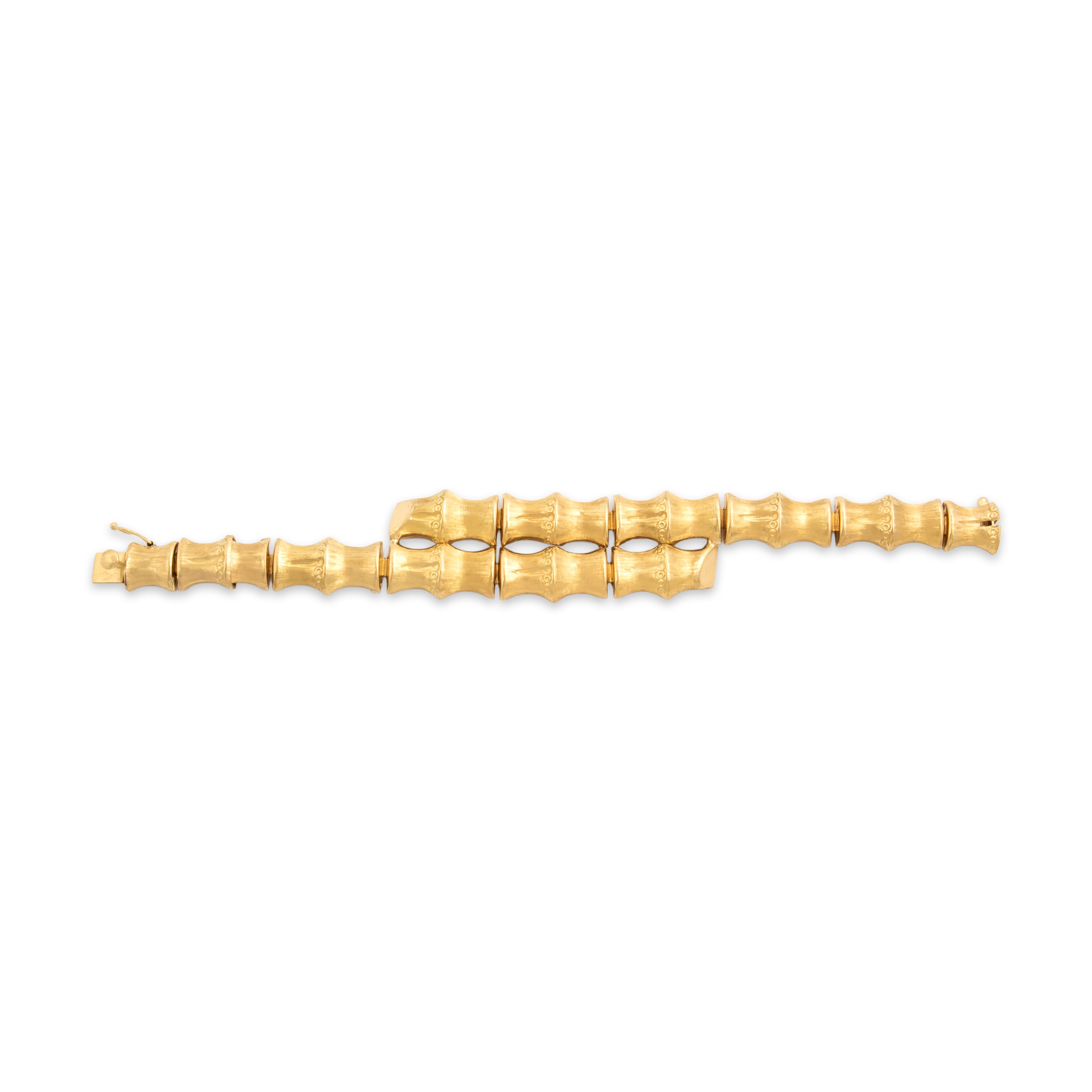 Vintage Italian Substantial 18k Yellow Gold Bamboo Link Bracelet - Overall view