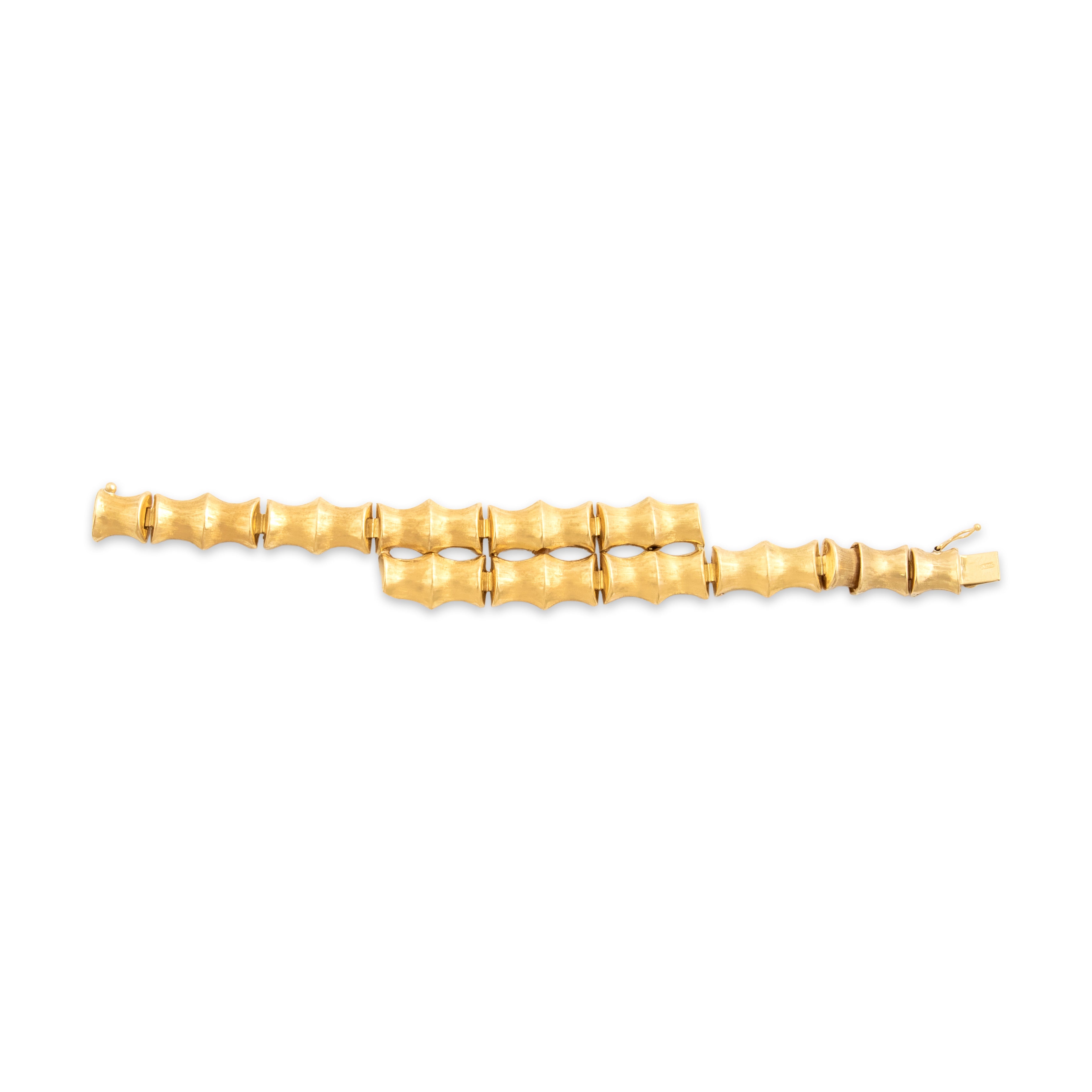Vintage Italian Substantial 18k Yellow Gold Bamboo Link Bracelet - Overall view