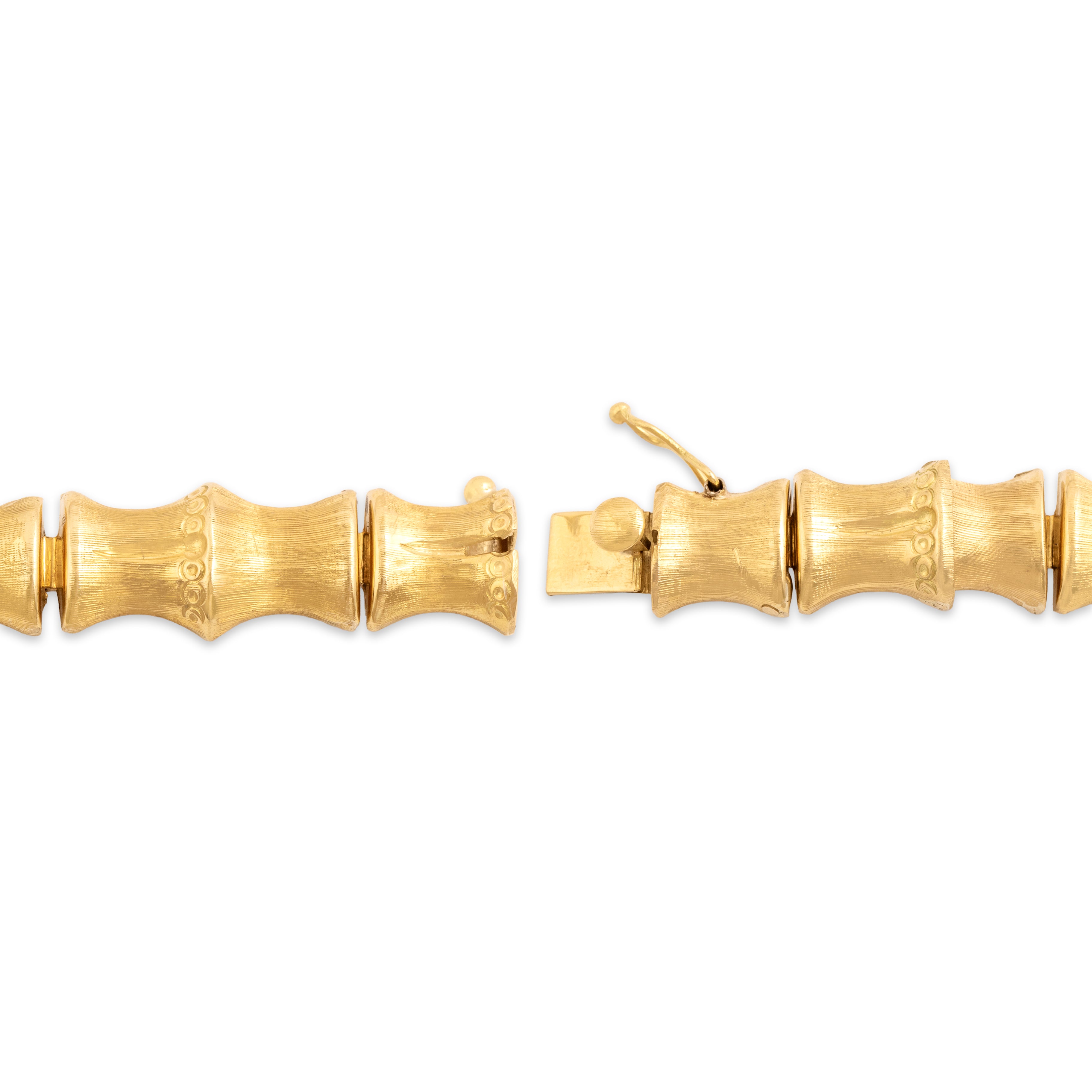Vintage Italian Substantial 18k Yellow Gold Bamboo Link Bracelet - clasp view