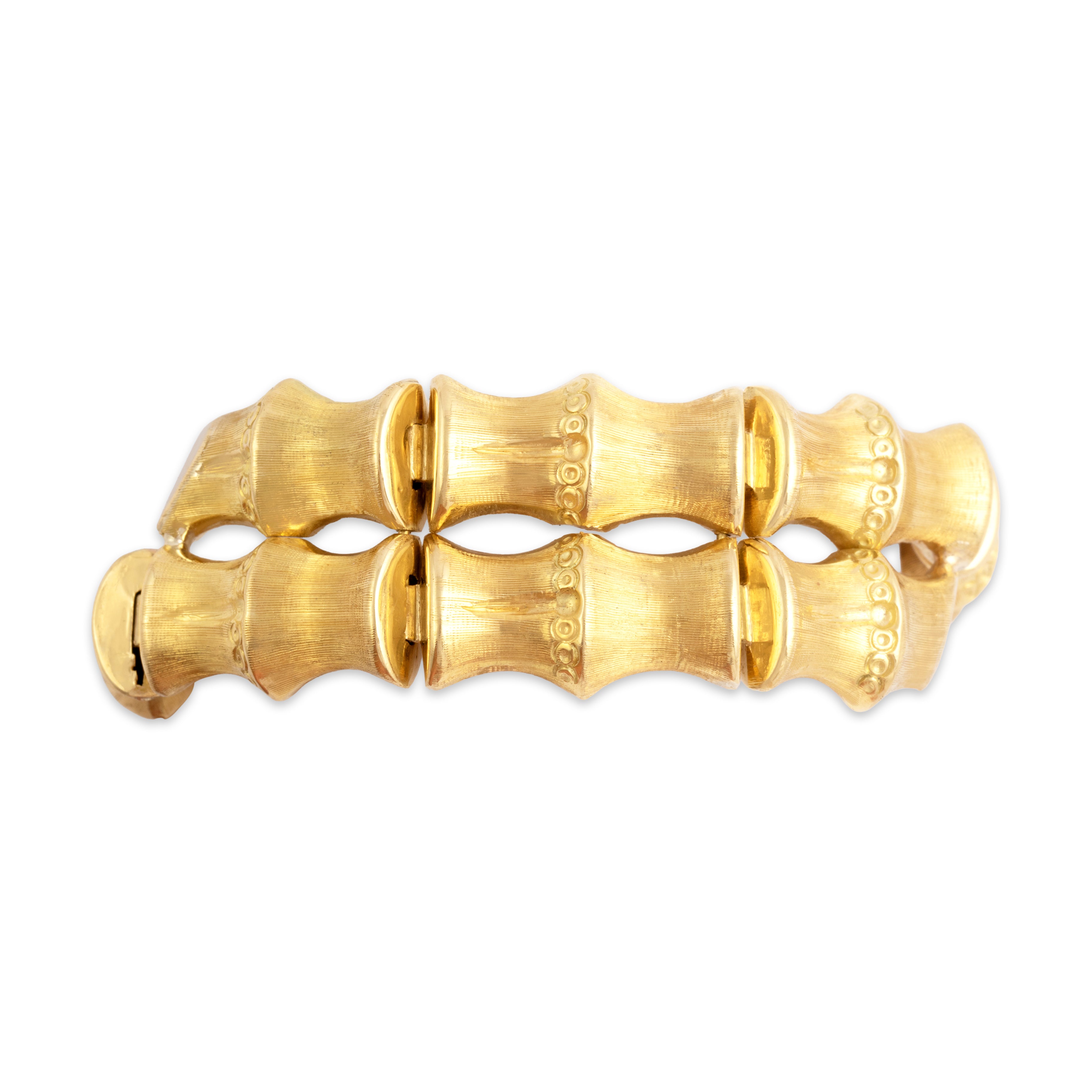 Vintage Italian Substantial 18k Yellow Gold Bamboo Link Bracelet 6.5
