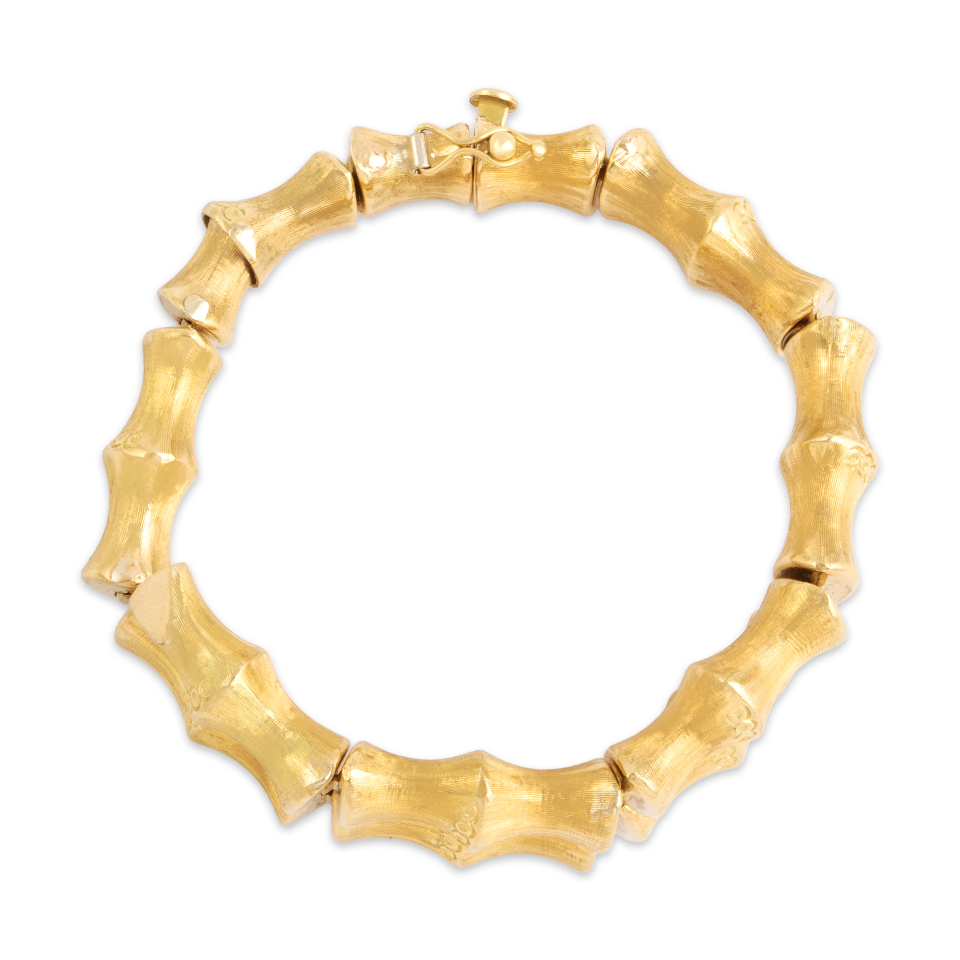 Vintage Italian Substantial 18k Yellow Gold Bamboo Link Bracelet 6.5