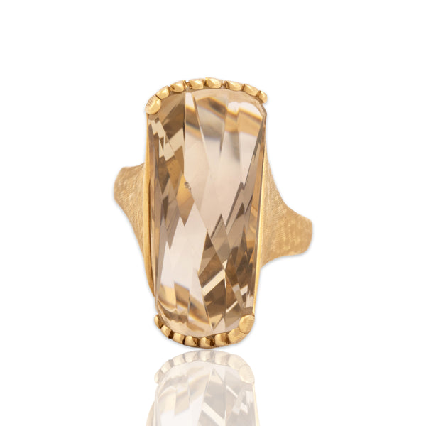 Vintage 14k Yellow Gold 16.02ct Smoky Citrine Unusual Textured Cocktail Ring 7.50