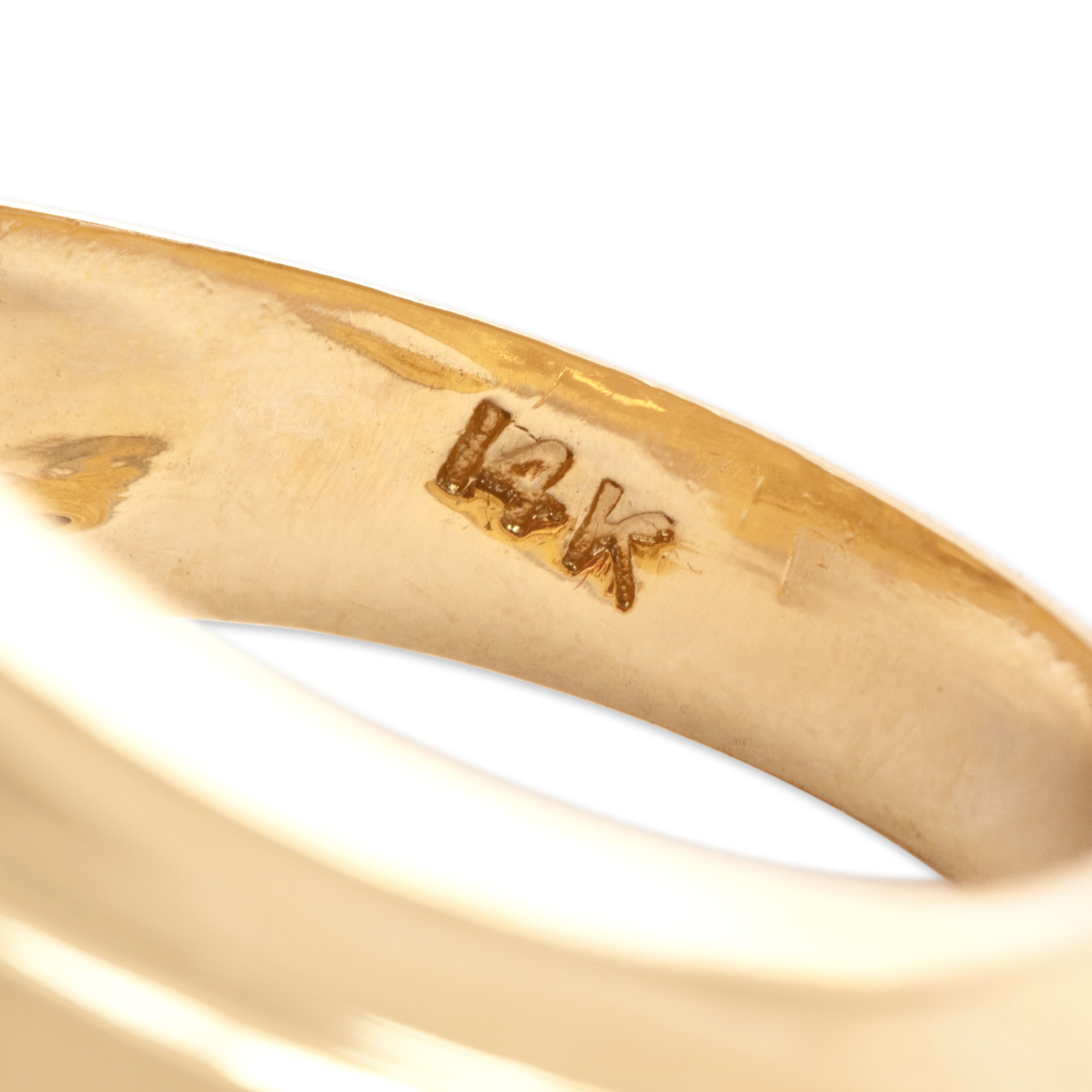 Vintage Heavy 14k Yellow Gold 2.65ct Synthetic Star Ruby Bold Etched Shoulder Ring - Hallmark view