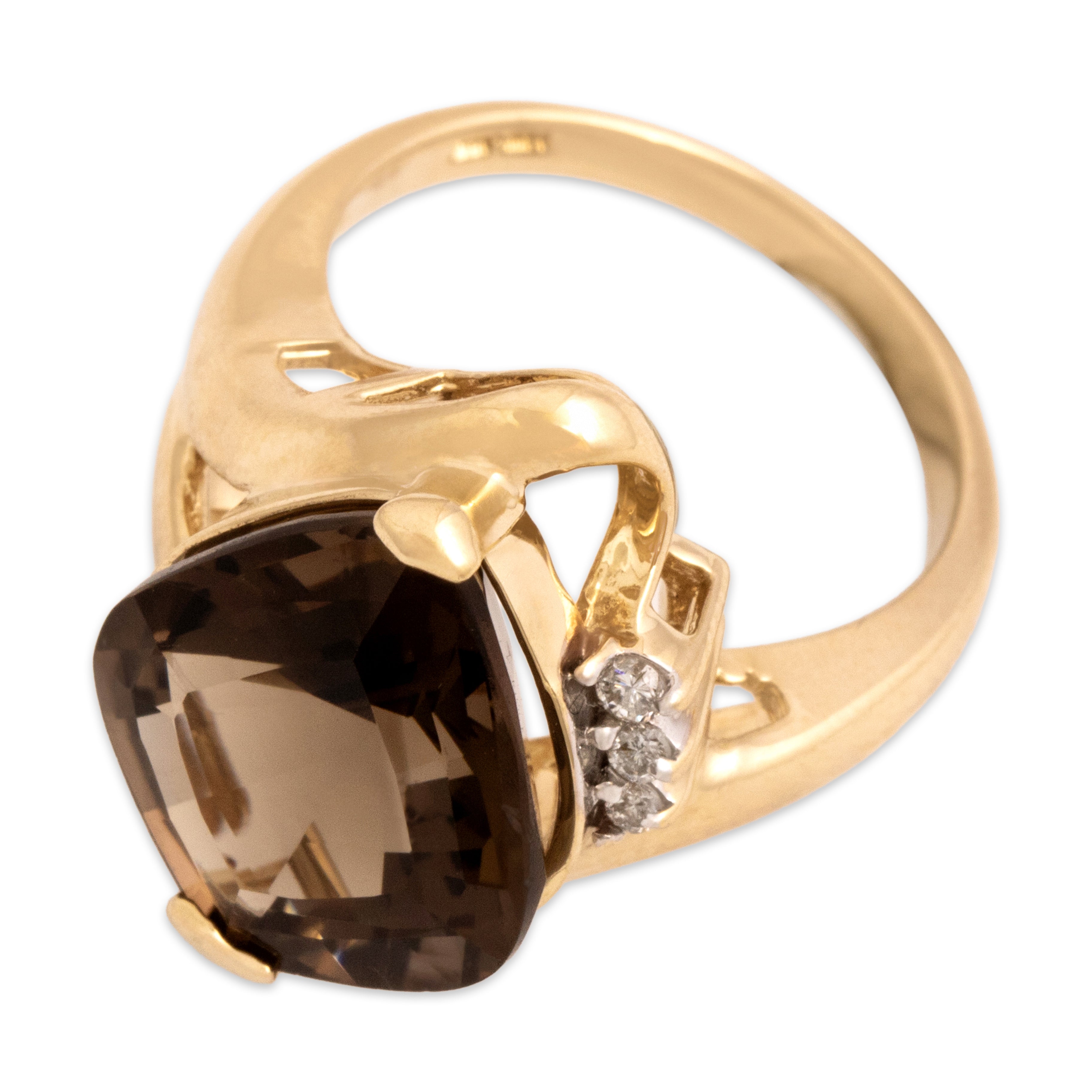 Vintage 14k Yellow Gold 3.87ct Smoky Quartz Diamond Striking Accented Kite Cocktail Ring - Overall view