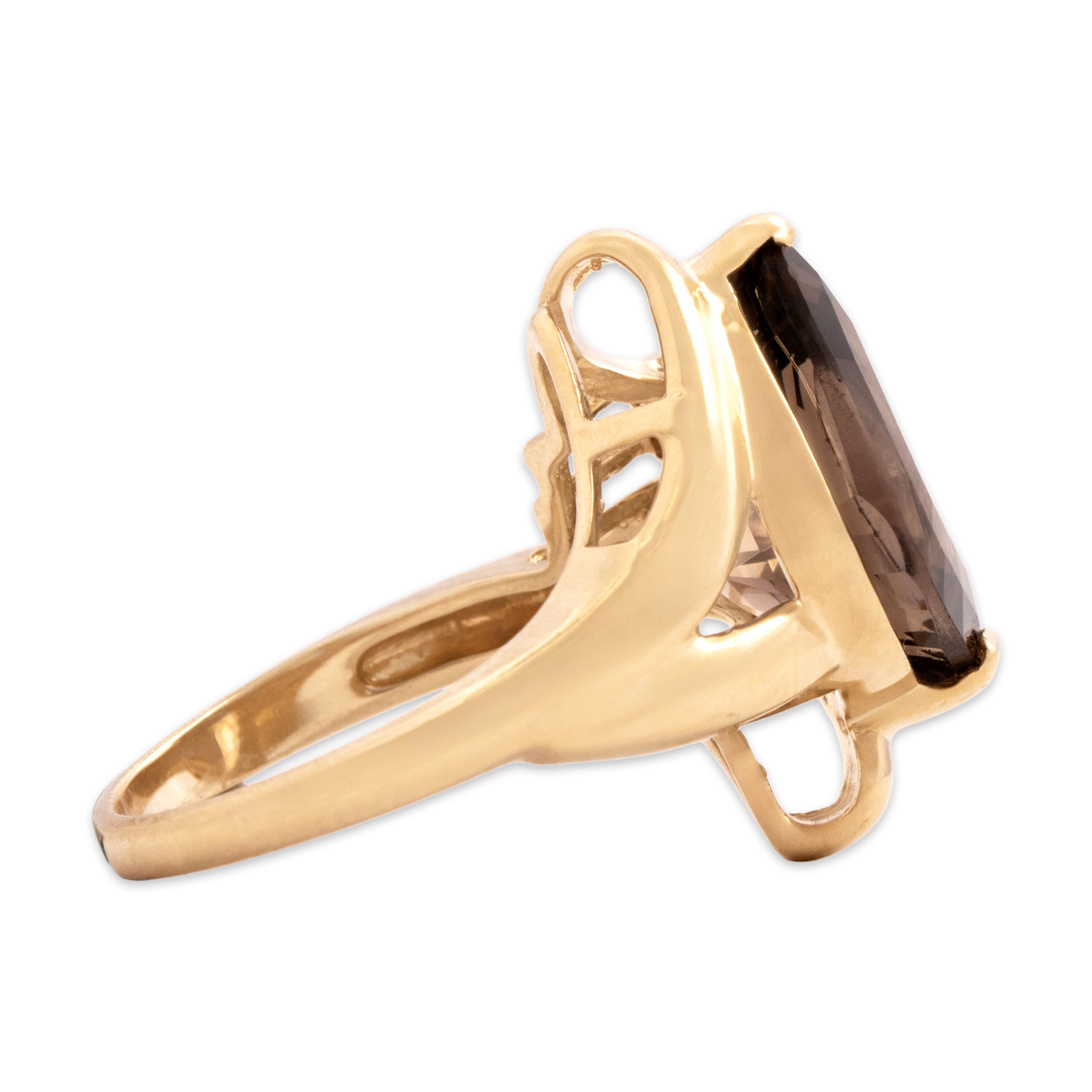 Vintage 14k Yellow Gold 3.87ct Smoky Quartz Diamond Striking Accented Kite Cocktail Ring - Side view
