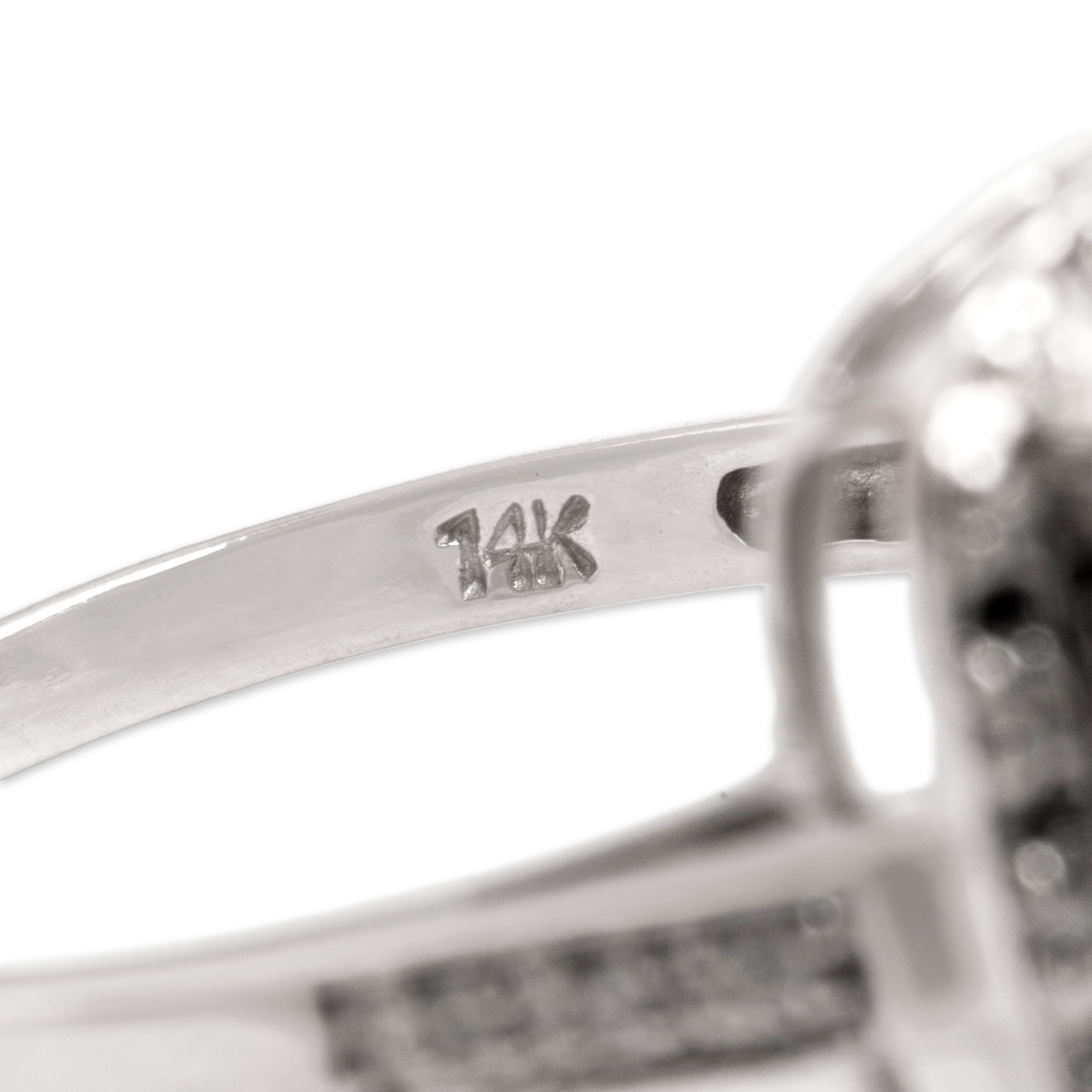 Vintage 14k White Gold 7.6ct Prasiolite Diamond Bold Checkerboard Cushion Cocktail Ring - Hallmark view
