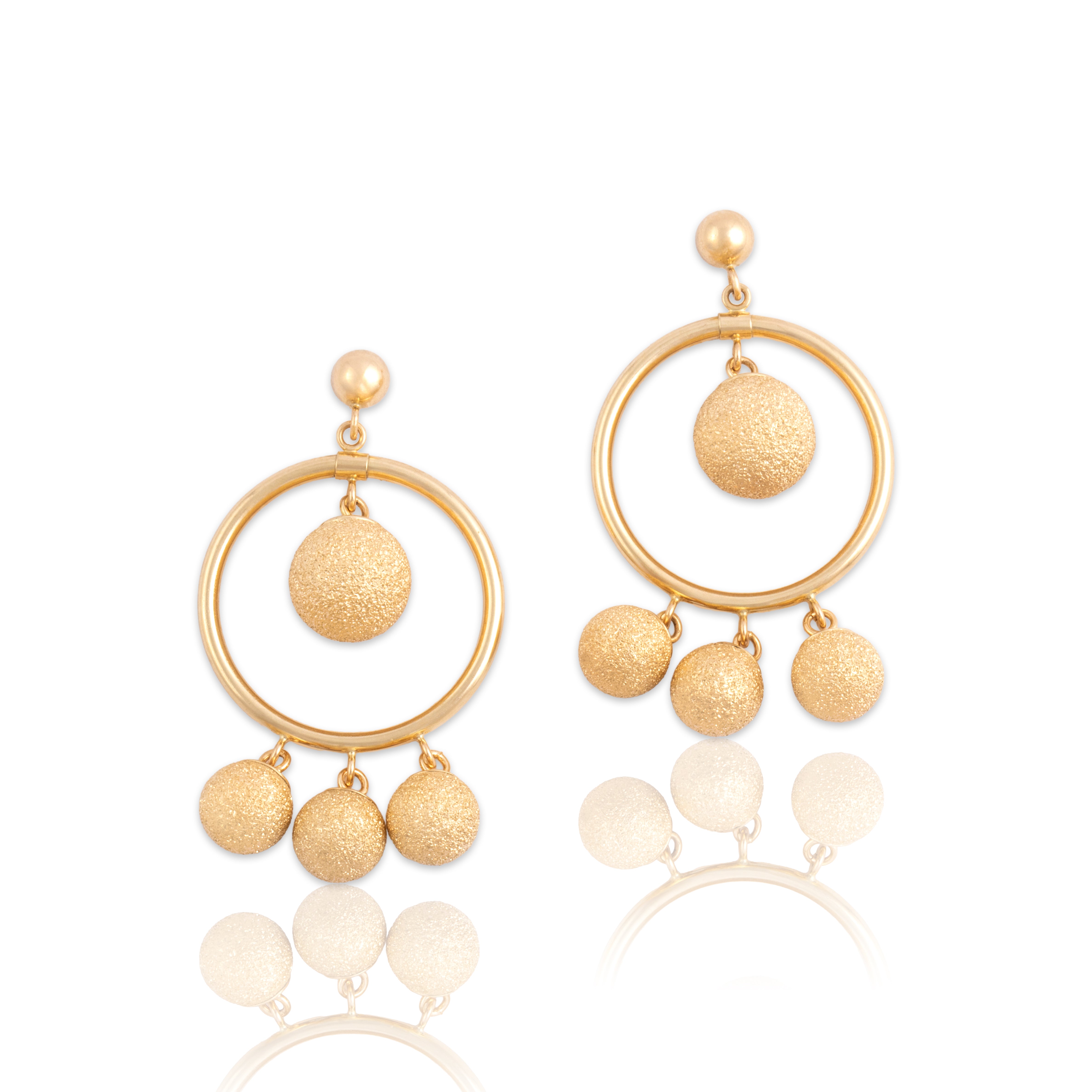 Vintage 14k Yellow Gold Glittering Textured Ball Dangle Earrings - Close-up view