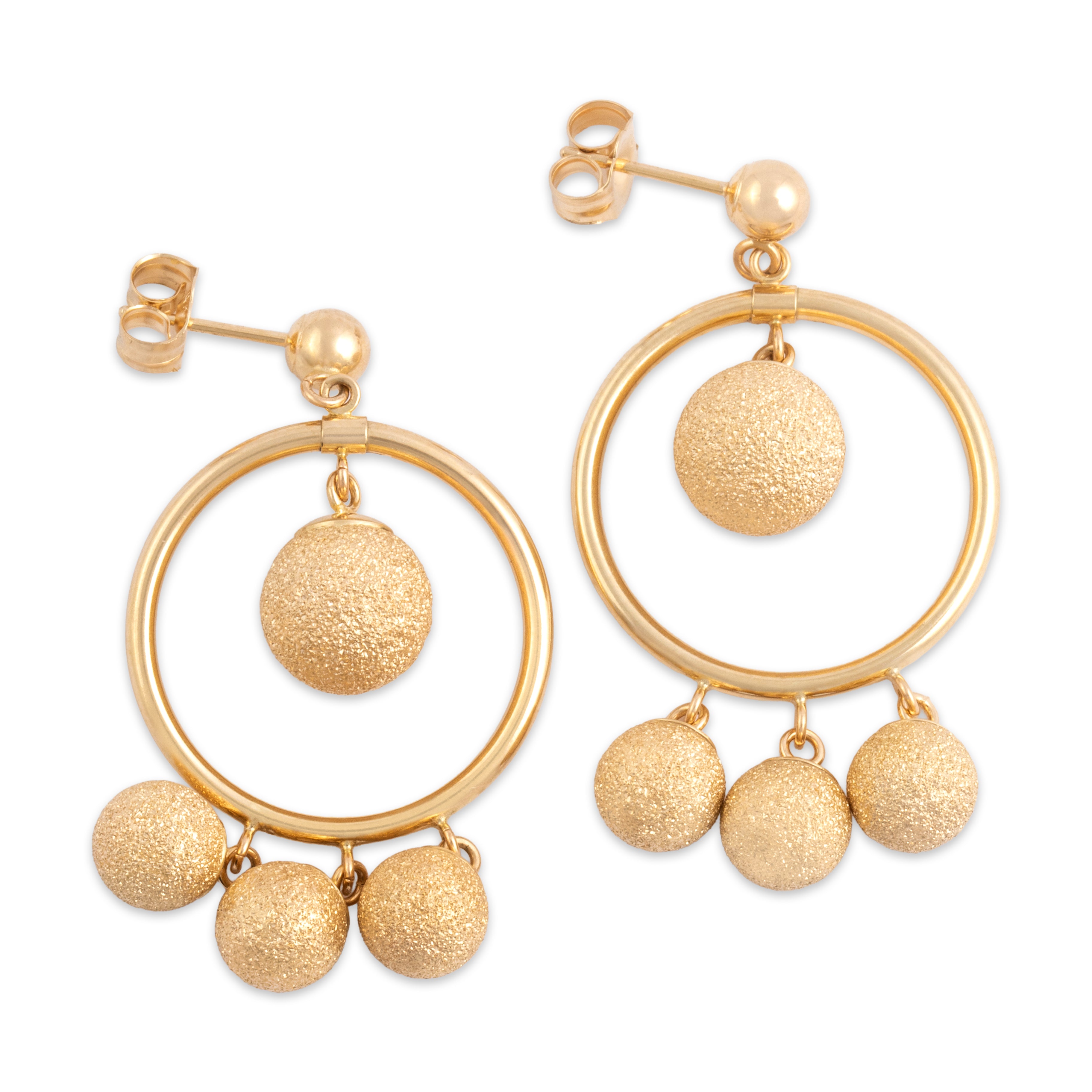 Vintage 14k Yellow Gold Glittering Textured Ball Dangle Earrings - Overall view