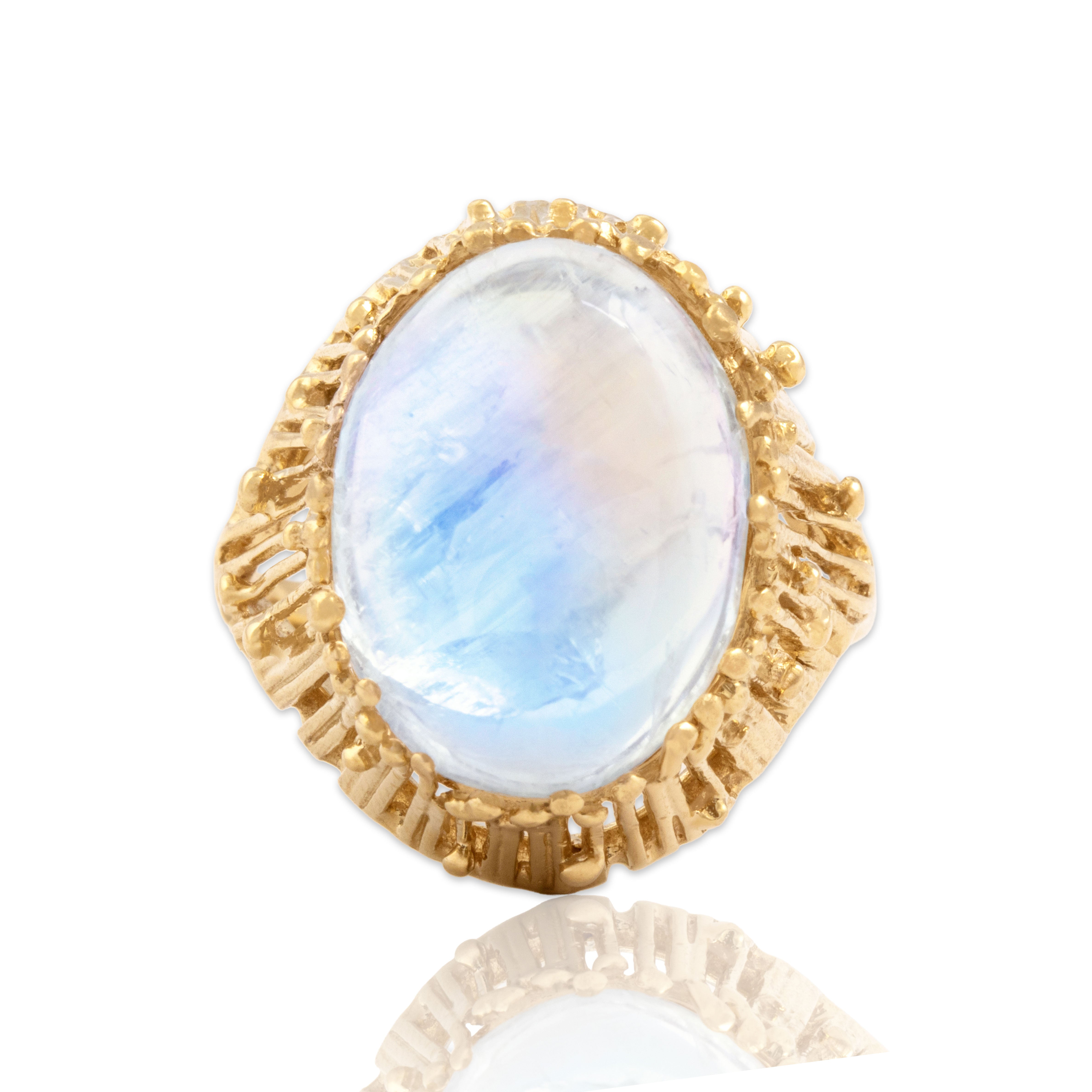Vintage 14k Yellow Gold 9.78ct Moonstone Luminescent Brutalist Dome Ring 7.25