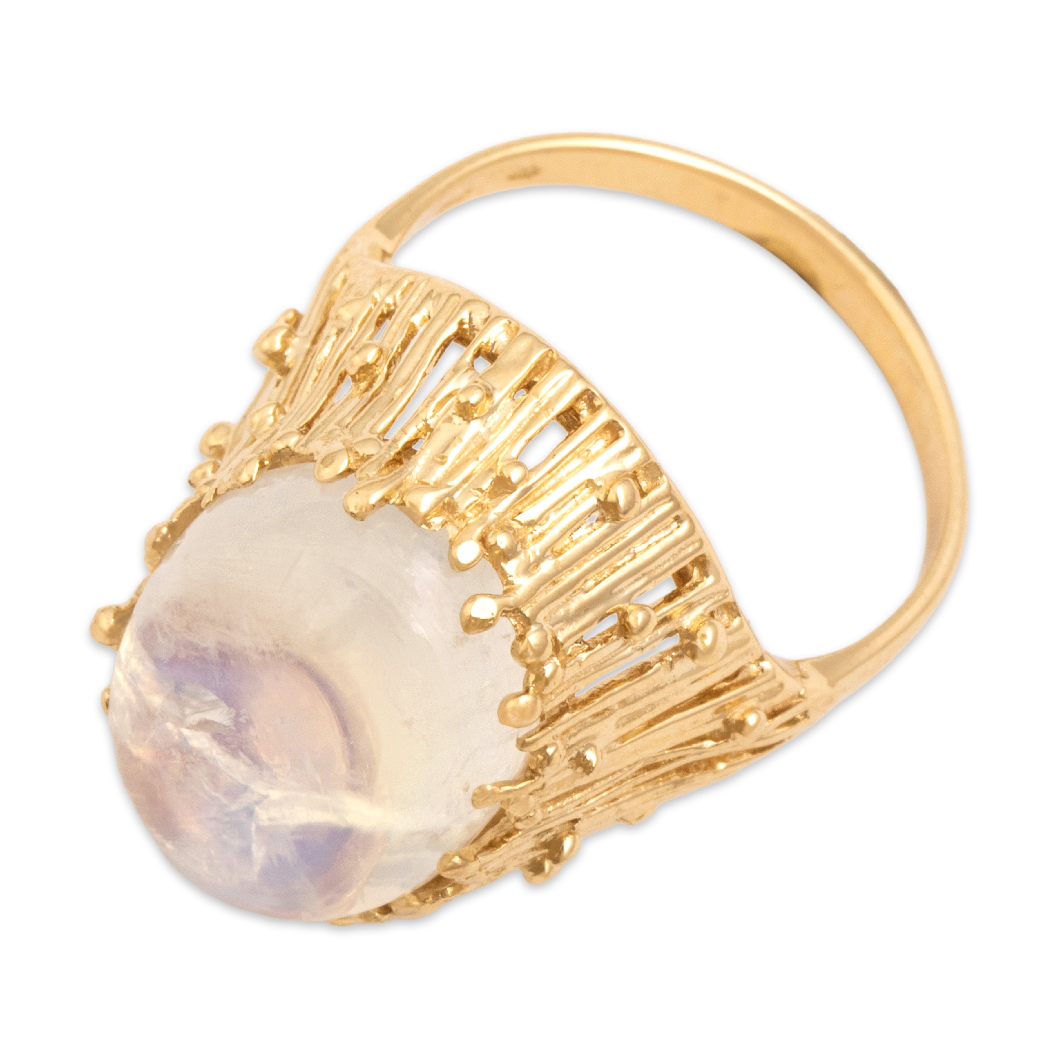 Vintage 14k Yellow Gold 9.78ct Moonstone Fabulous Luminescent Brutalist Dome Ring - Overall view
