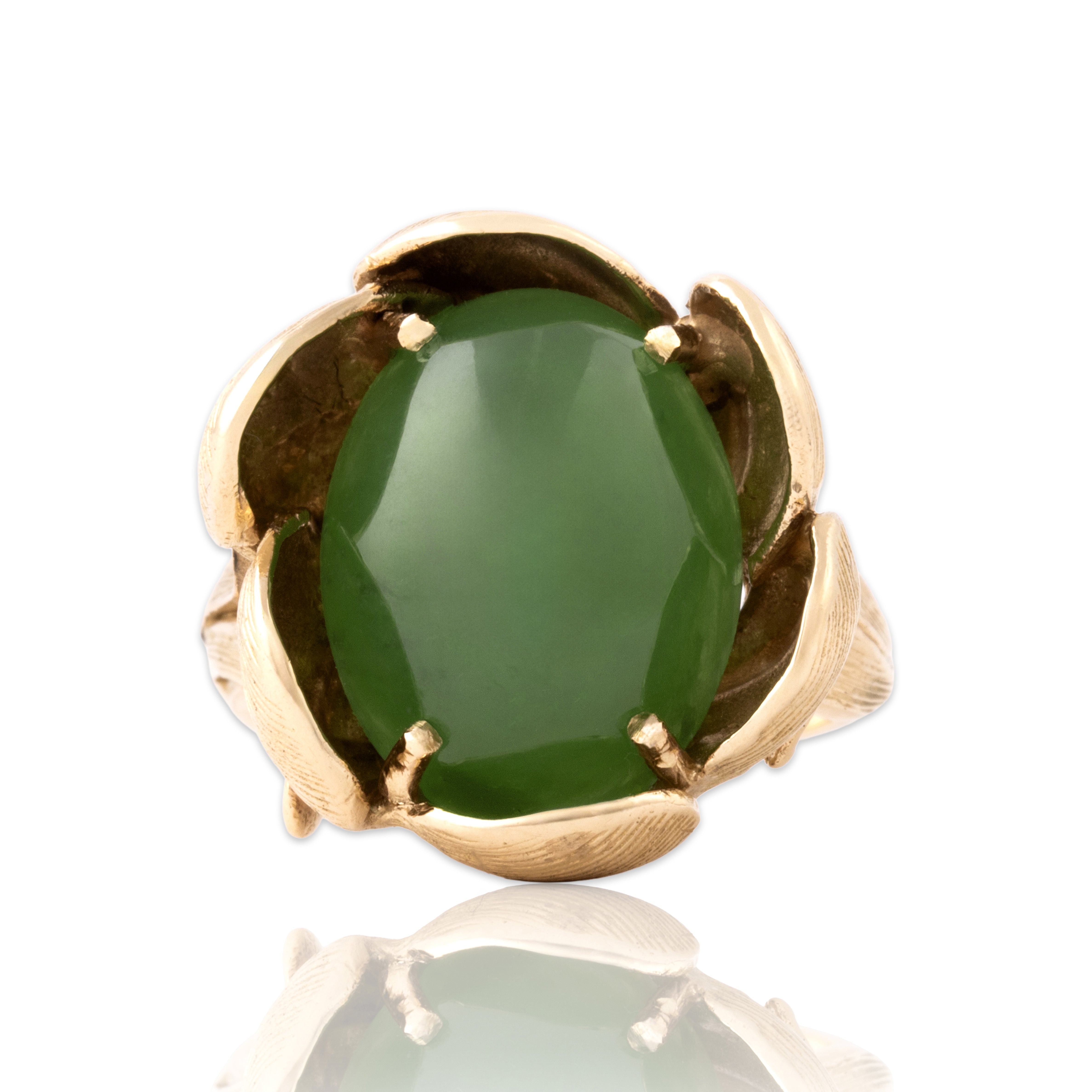 Vintage 14k Yellow Gold 8.81ct Jade Wonderful Textured Flower Blossom Ring 7.00