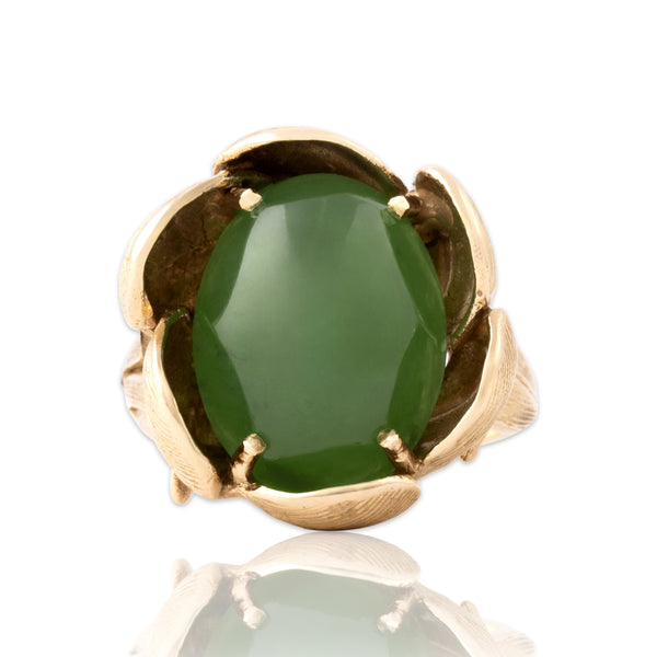 Vintage 14k Yellow Gold 8.81ct Jade Wonderful Textured Flower Blossom Ring 7.00