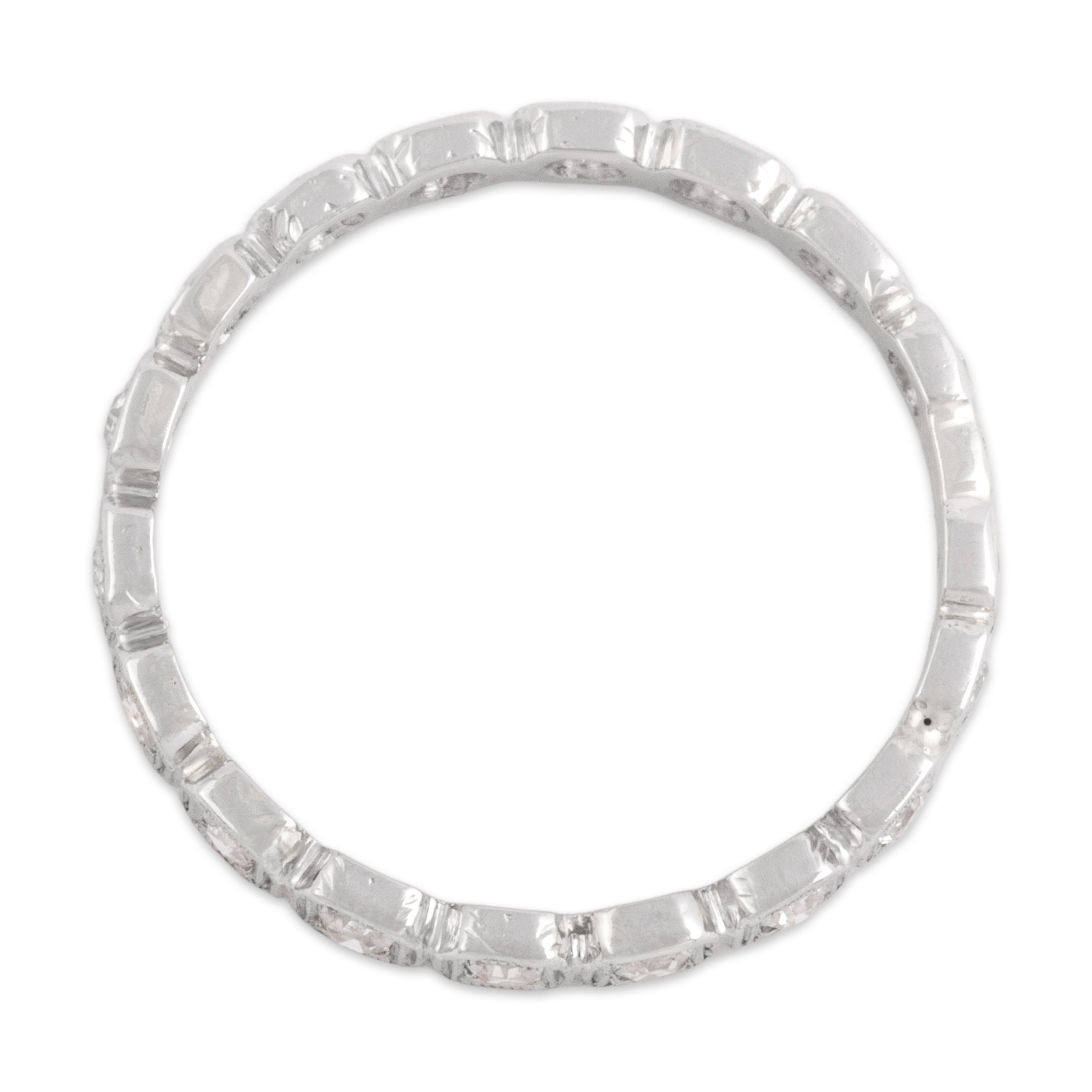 Antique Platinum Diamond Geometric Milgrain-Detail Eternity Band Ring 5.50