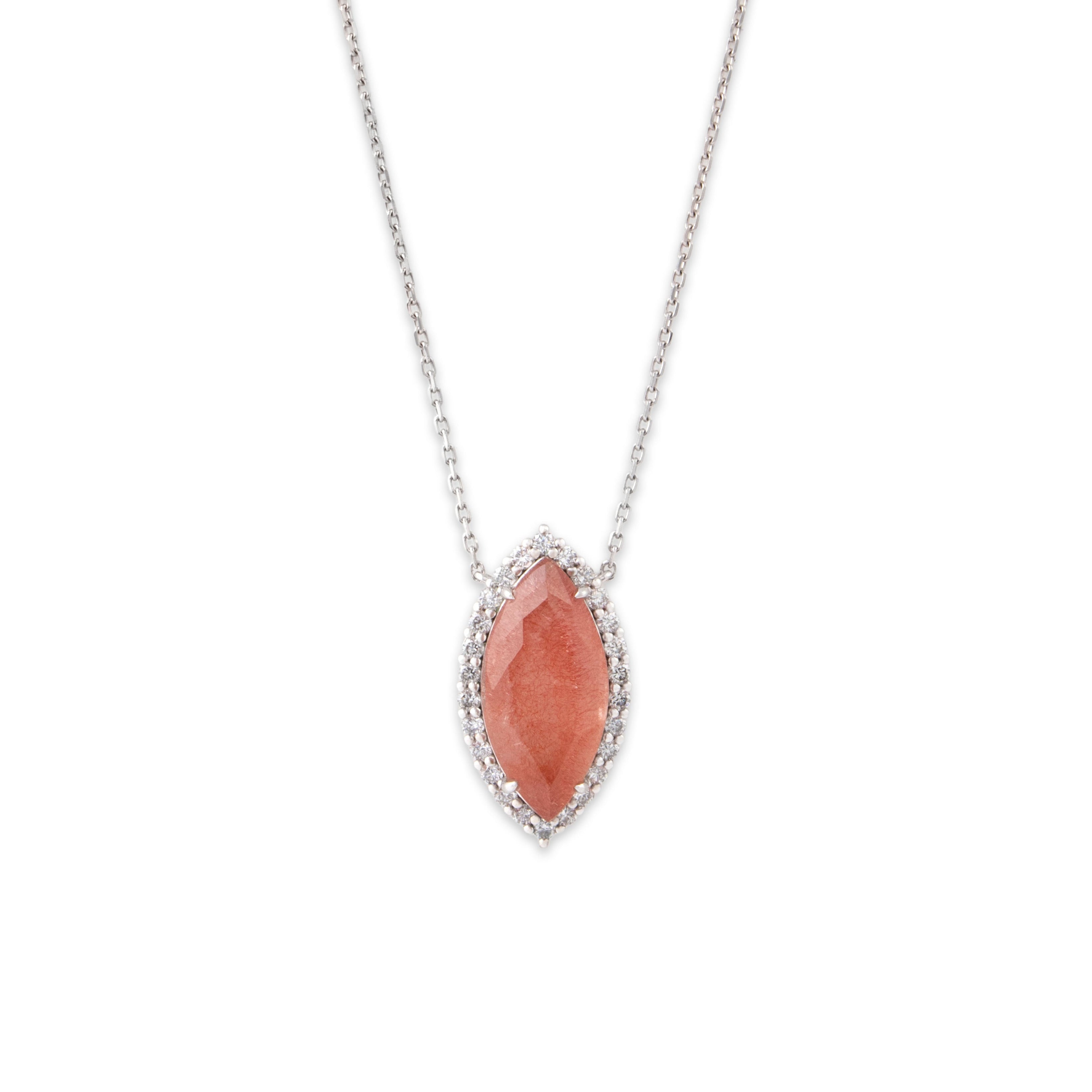 Estate Platinum 8.47ct Peach Rutilated Quartz .69cttw Diamond Necklace 22-24