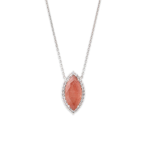 Estate Platinum 8.47ct Peach Rutilated Quartz .69cttw Diamond Necklace 22-24