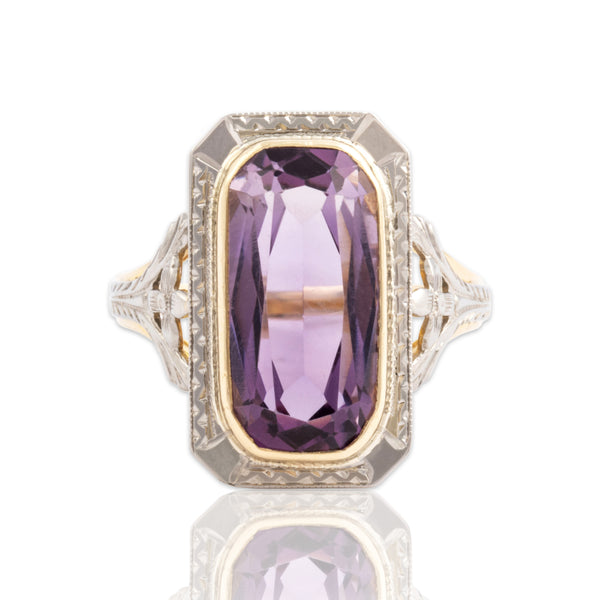 Antique Art Deco 10k Yellow Gold & 18k White Gold 5.45ct Amethyst Ring 7.75