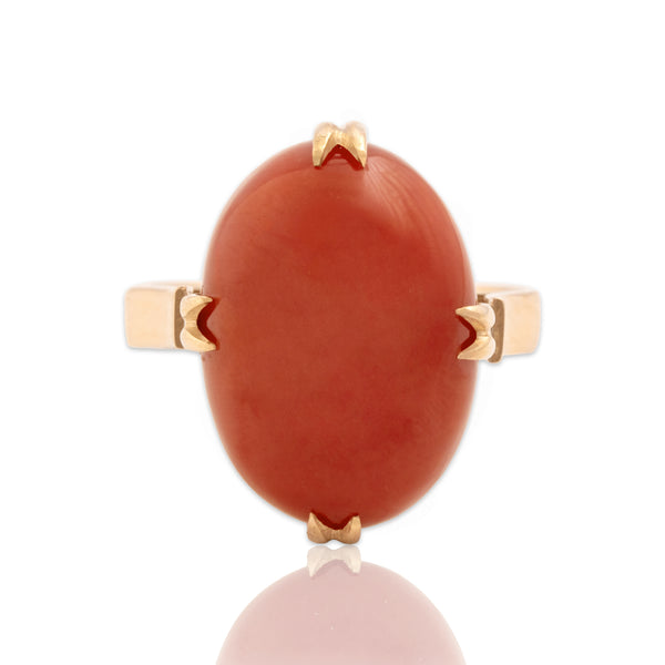 Vintage 10k Rosy Yellow Gold Coral Gleaming Claw-Prong Solitaire Ring 6.25