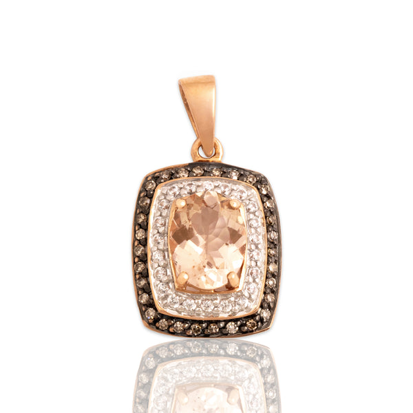 Vintage 10k Rose Gold 1.41ct Morganite Champagne & White Diamond Dangle Pendant