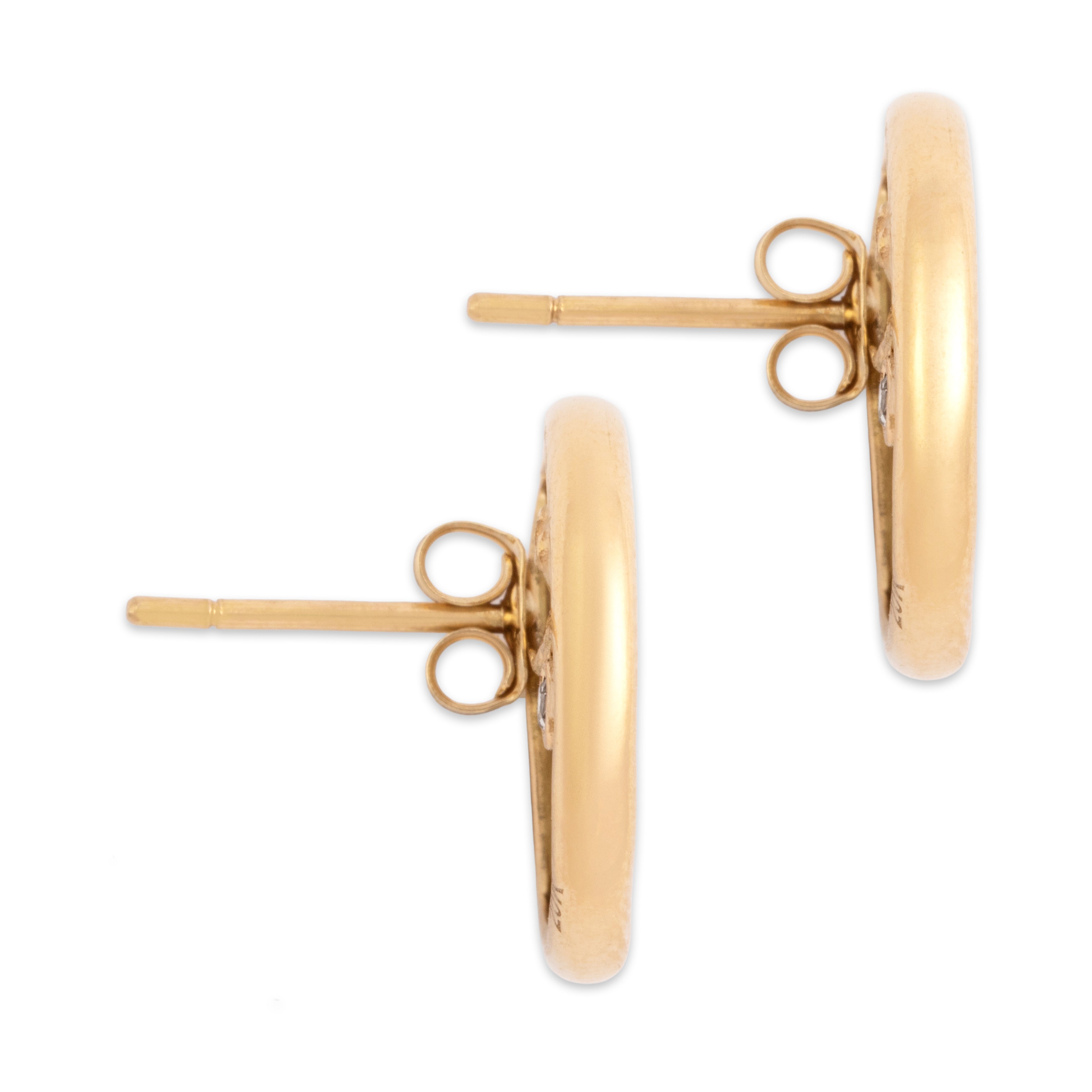 Estate 20k Yellow Gold Diamond Unusual Bezel-Set Classical Coin Stud Earrings - Side view