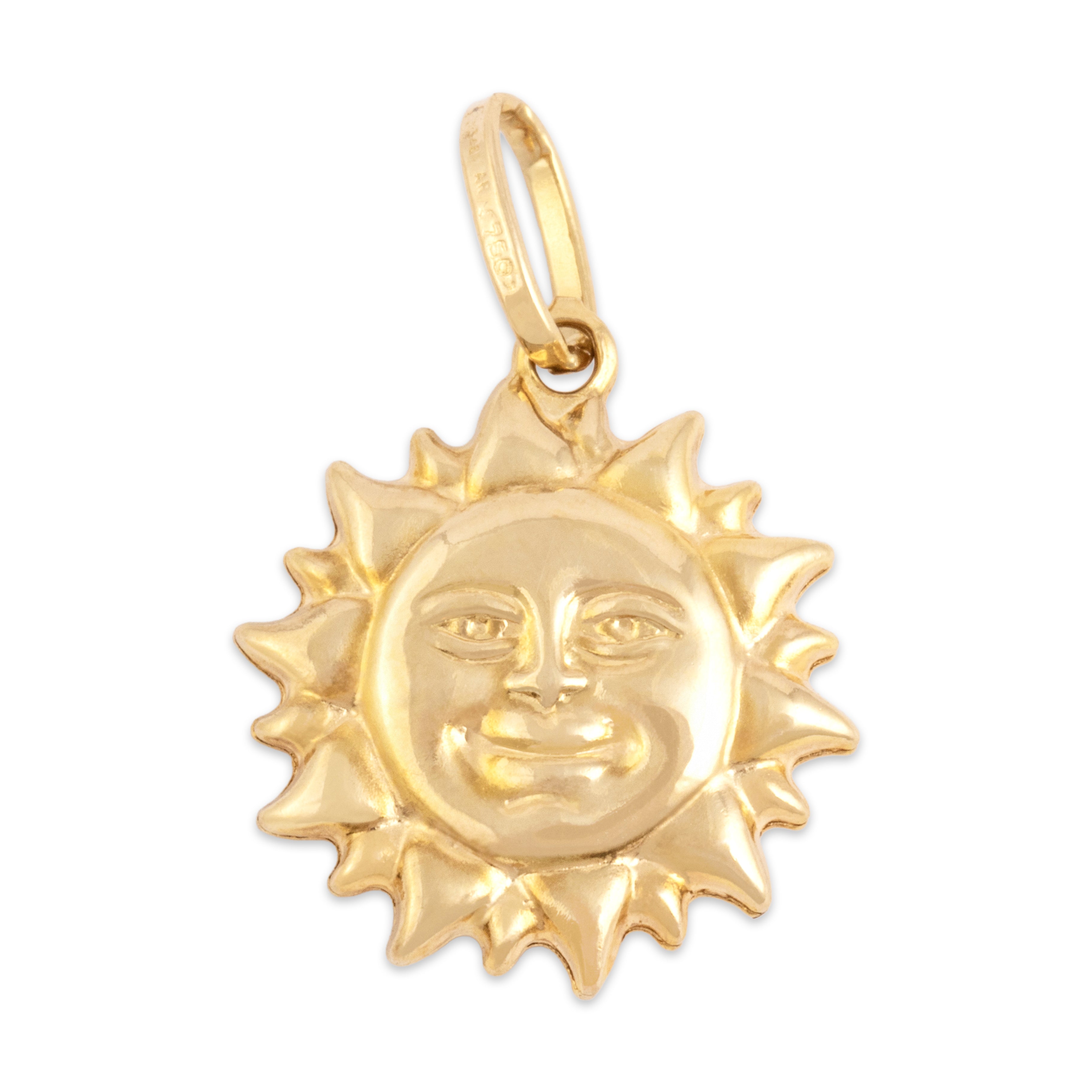 Vintage Italian 18k Yellow Gold Shiny Smiling Sun Charm / Pendant - Overall view