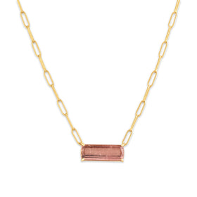 Estate 18k Yellow Gold 5.01ct Rose Tourmaline Paperclip Link Bar Necklace 16"