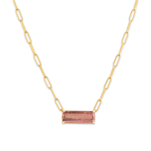 Estate 18k Yellow Gold 5.01ct Rose Tourmaline Paperclip Link Bar Necklace 16