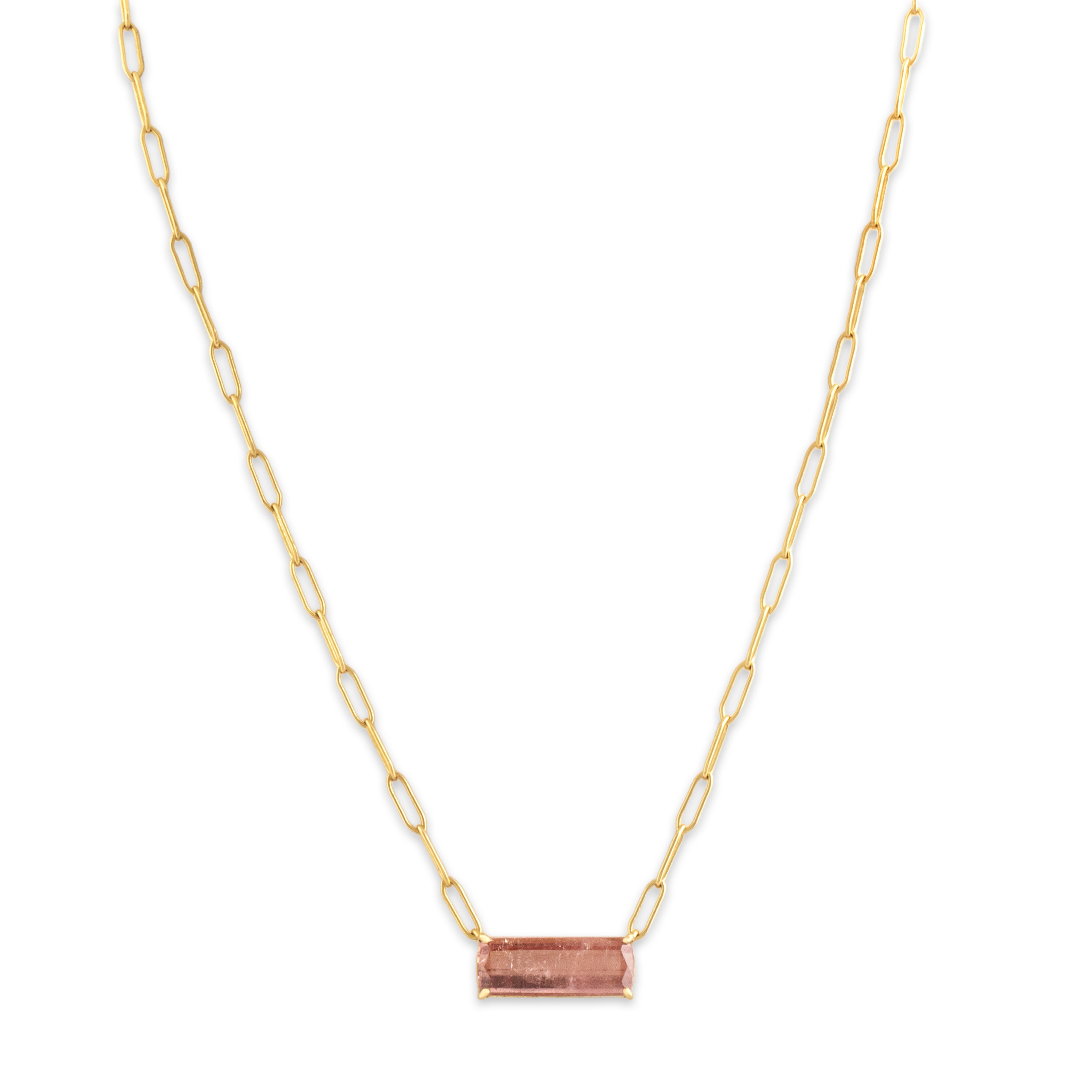 Estate 18k Yellow Gold 5.01ct Rose Tourmaline Paperclip Link Bar Necklace 16