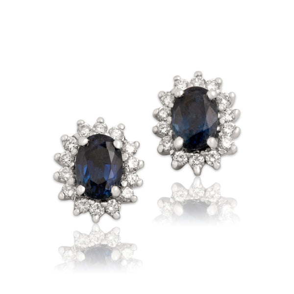 Vintage 18k White Gold 1.18cttw Blue Sapphire Diamond Stunning Halo Stud Earrings
