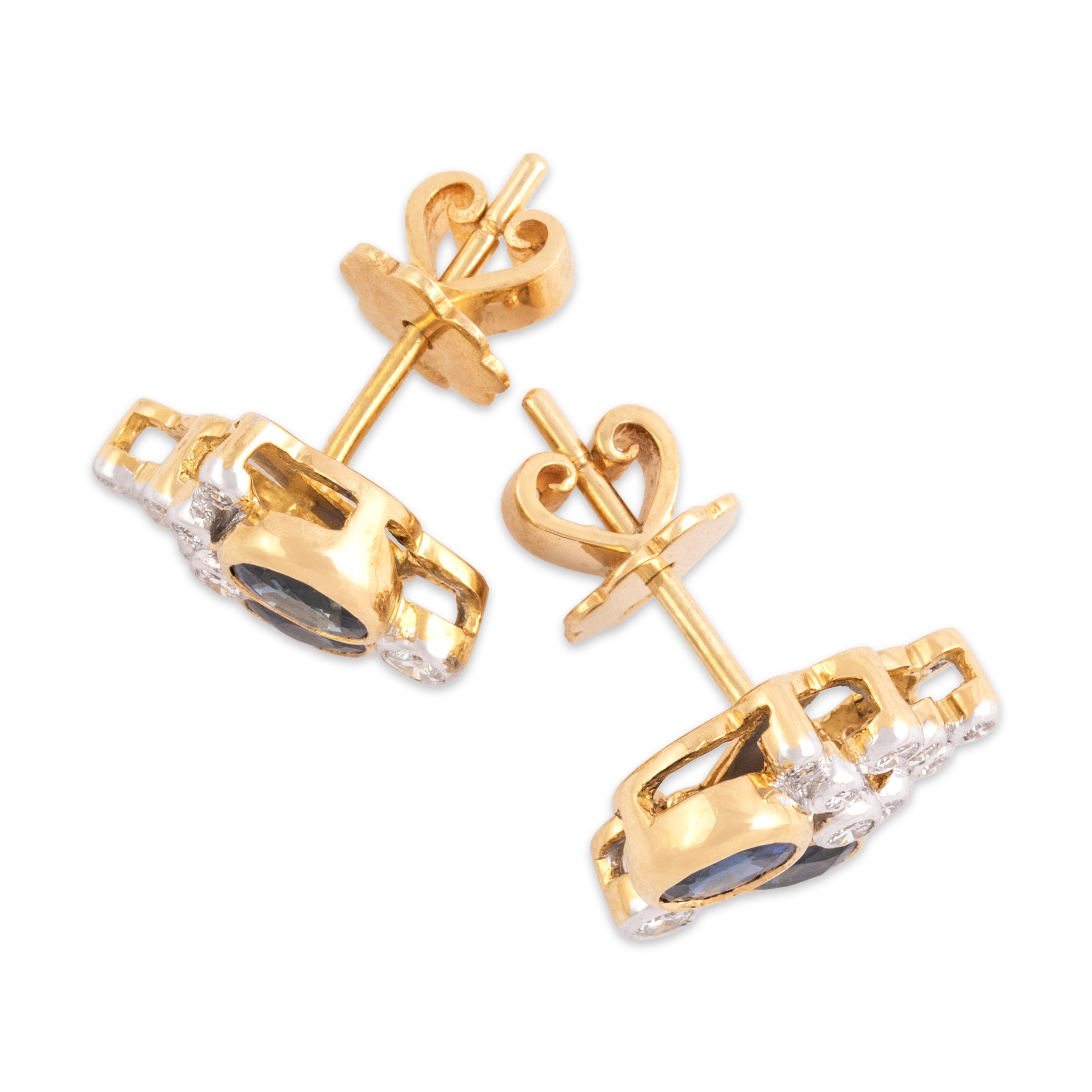 Vintage 18k Yellow & White Gold 1.91cttw Blue Sapphire Diamond Dazzling Cascading Cluster Stud Earrings - Side view