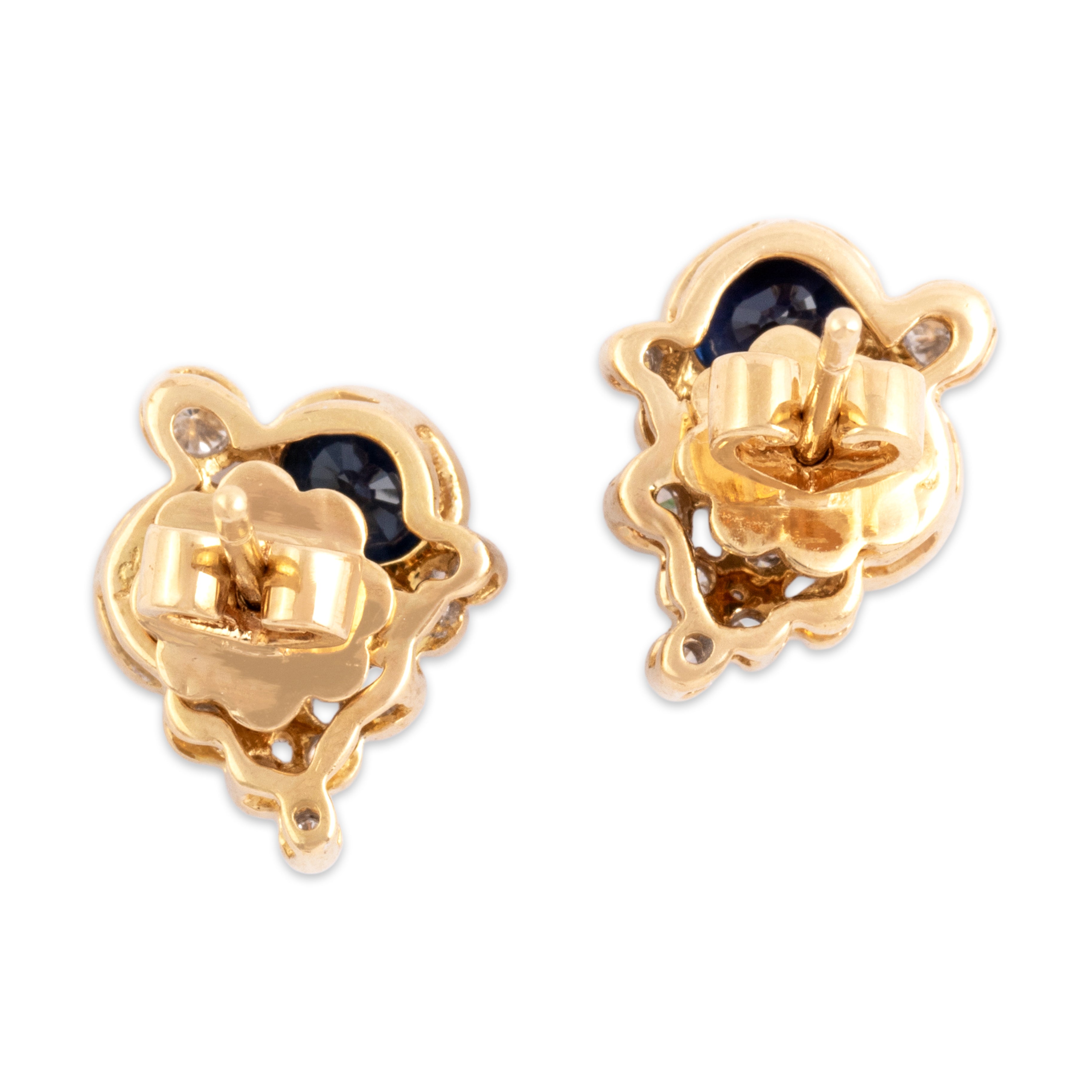 Vintage 18k Yellow & White Gold 1.91cttw Blue Sapphire Diamond Dazzling Cascading Cluster Stud Earrings - Back view