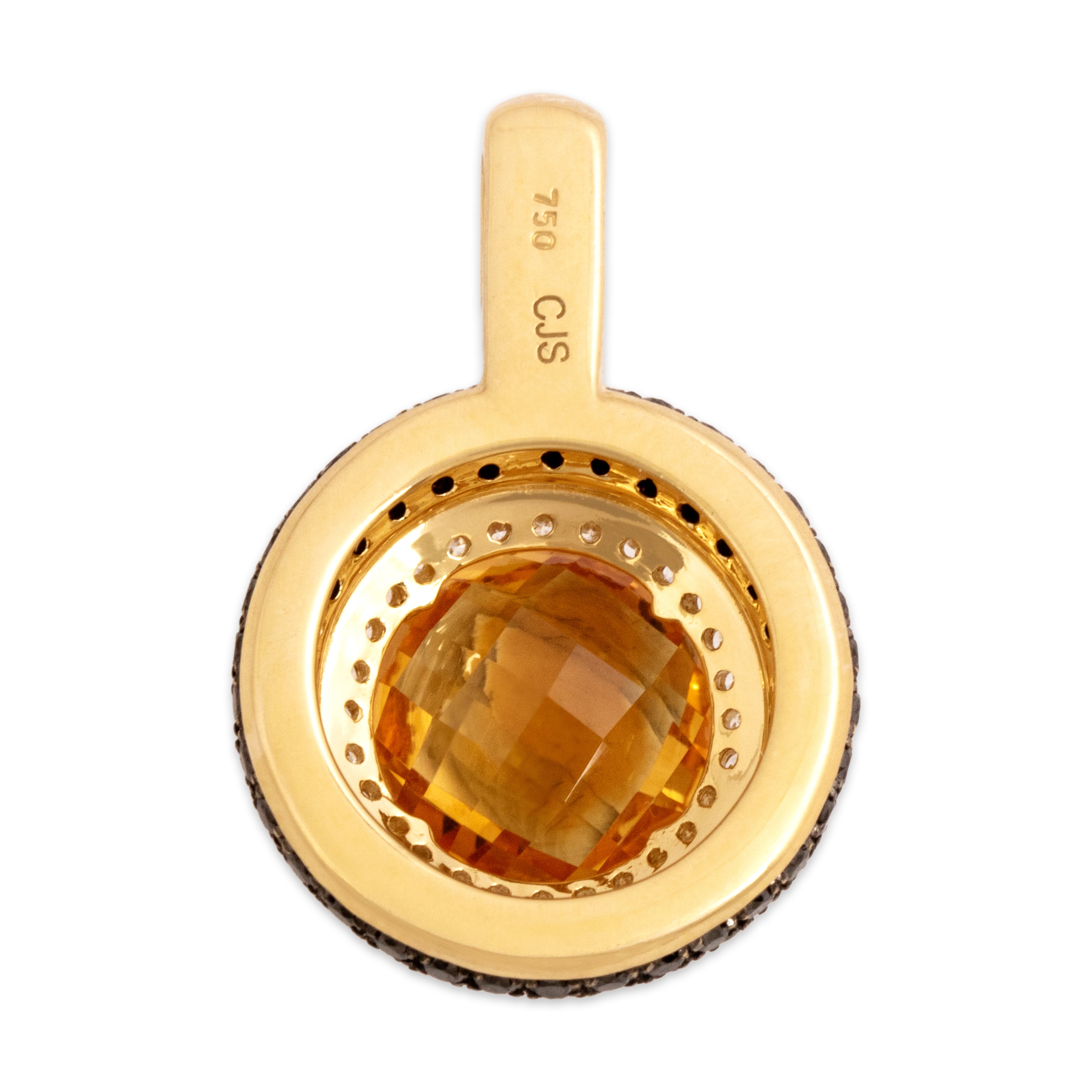 Vintage 18k Yellow Gold 1.94ct Citrine .53cttw Black Diamond White Diamond Dazzling Checkerboard Drop Pendant -  Back view