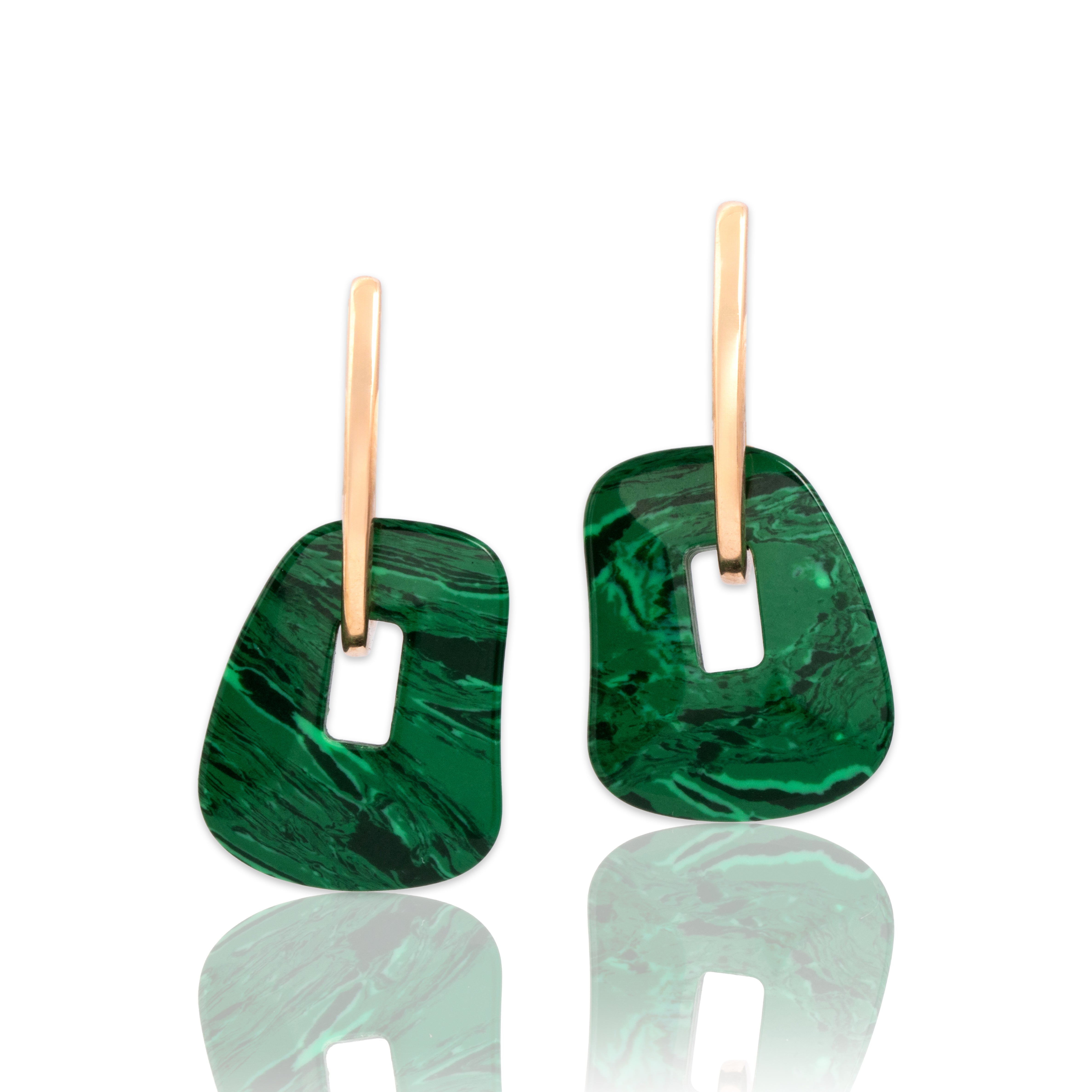 Estate Italian 18k Rose Gold Blue White Mother Of Pearl Malachite Playful Interchangeable Dangle Hoop Earrings - Close-up view