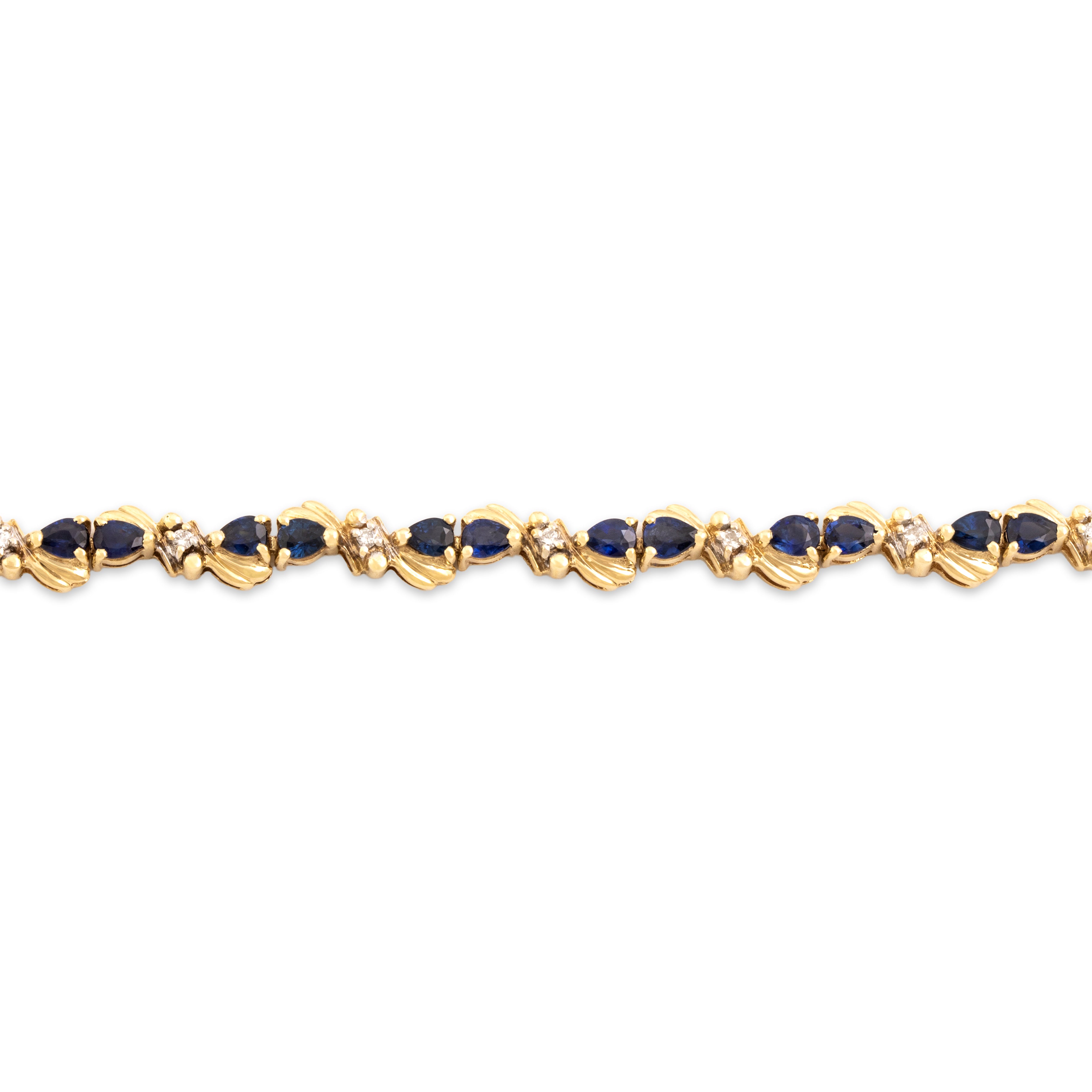 Vintage 14k Yellow Gold 4.22cttw Blue Sapphire Diamond Duo Link Bracelet - Close-up view