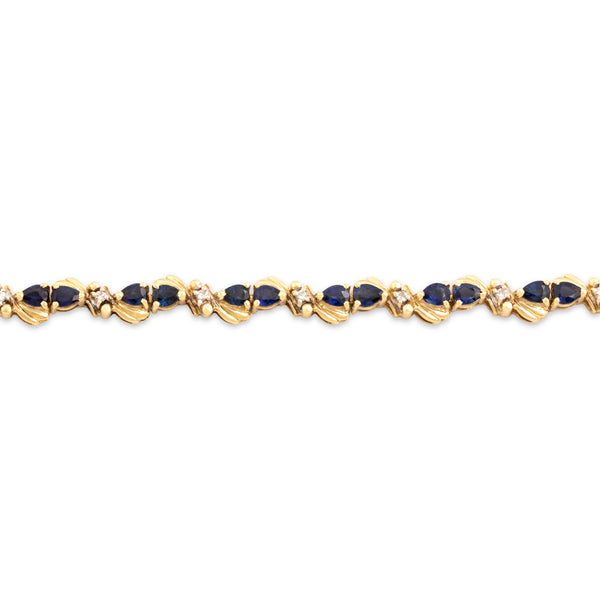 Vintage 14k Yellow Gold 4.22cttw Blue Sapphire Diamond Duo Link Bracelet 6.75