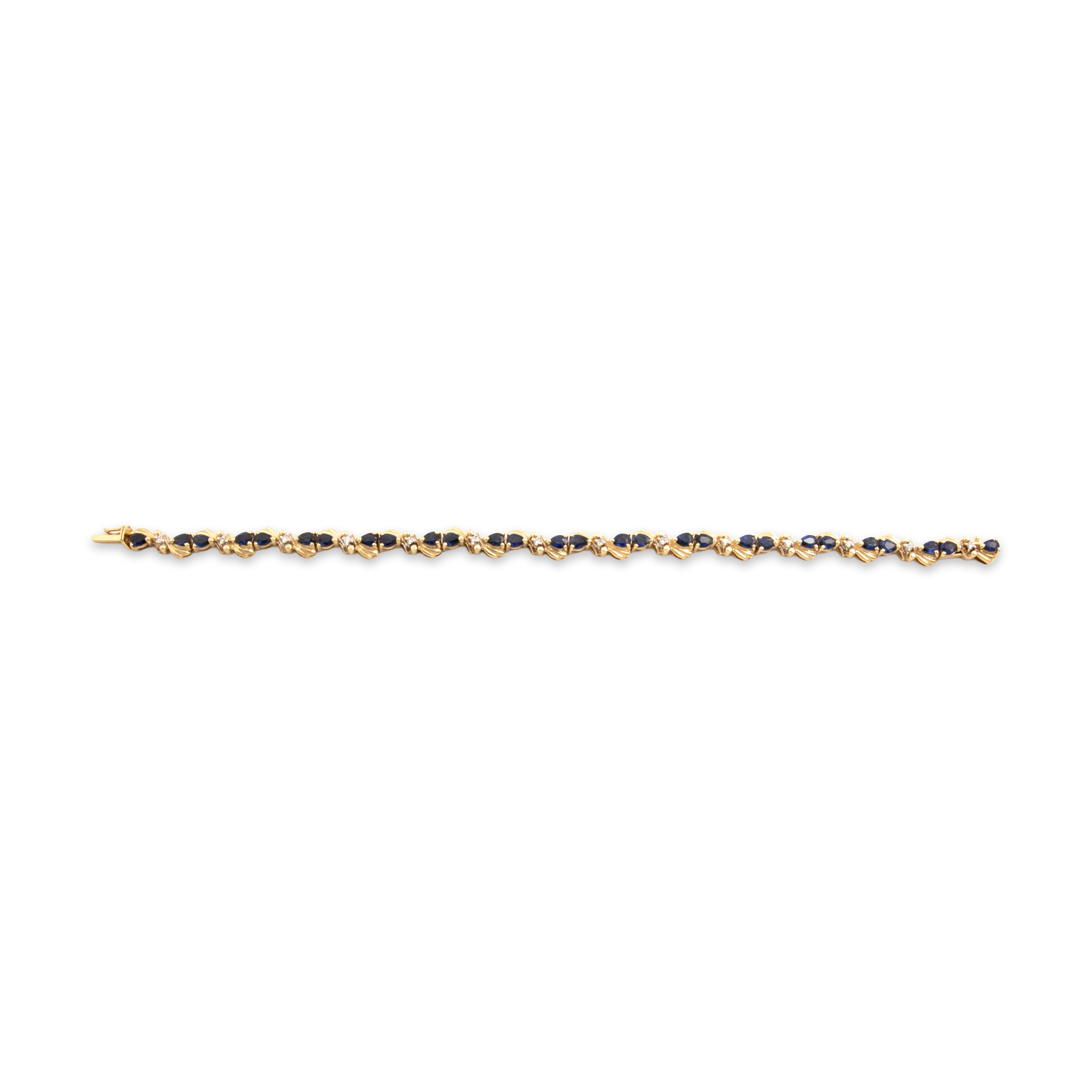 Vintage 14k Yellow Gold 4.22cttw Blue Sapphire Diamond Duo Link Bracelet - Overall view