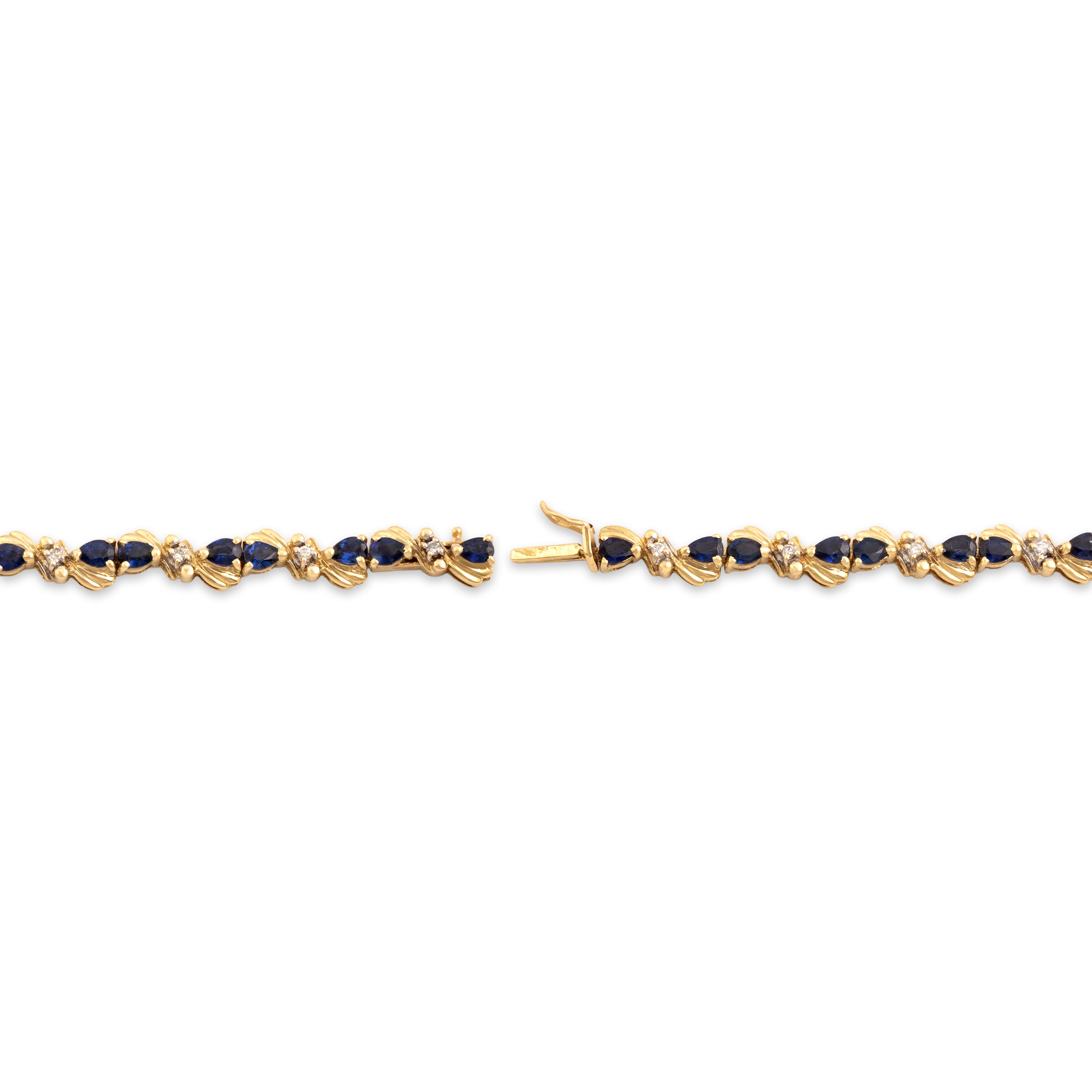 Vintage 14k Yellow Gold 4.22cttw Blue Sapphire Diamond Duo Link Bracelet - clasp view