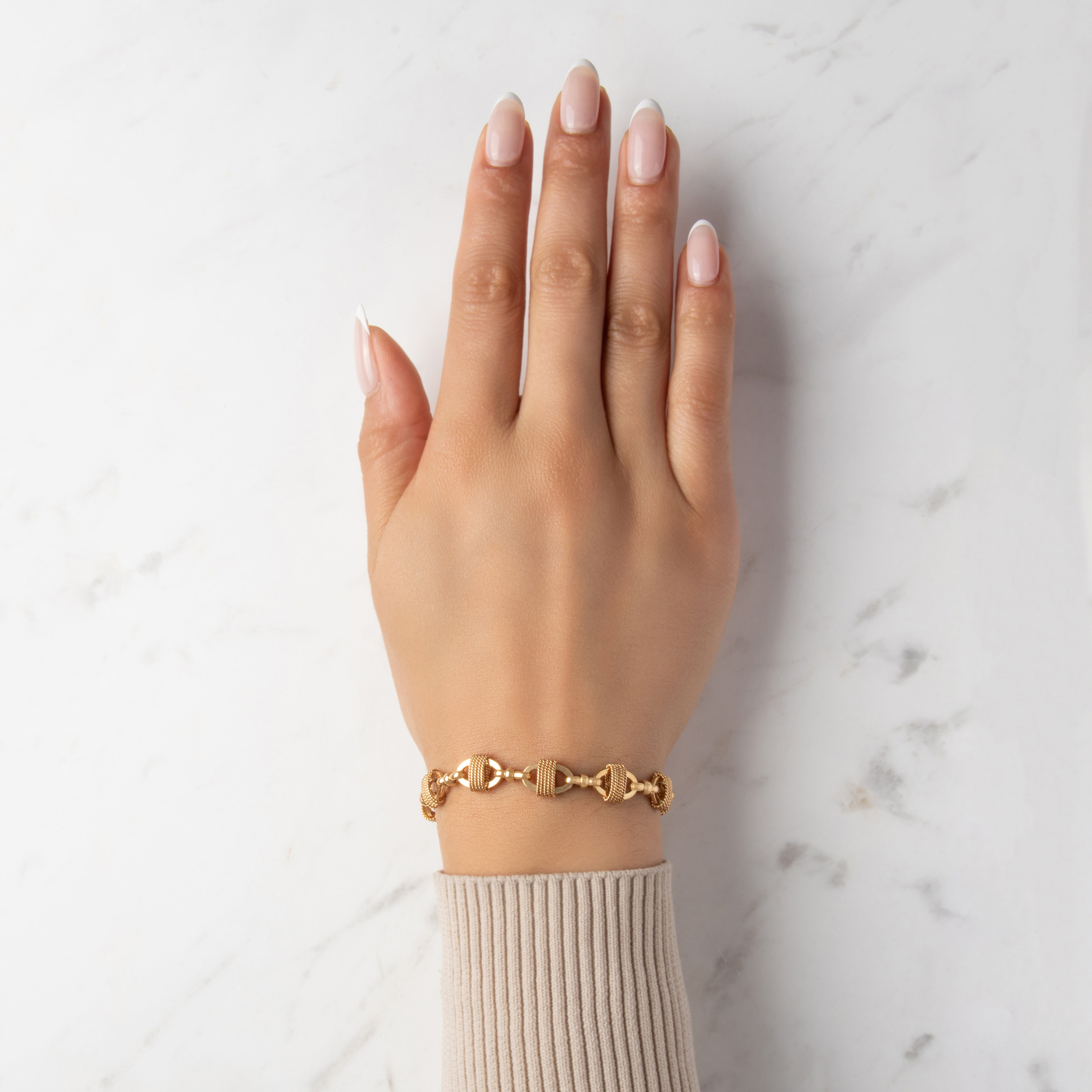 Vintage 14k Yellow Gold Sophisticated Cable Link Bracelet - On model view