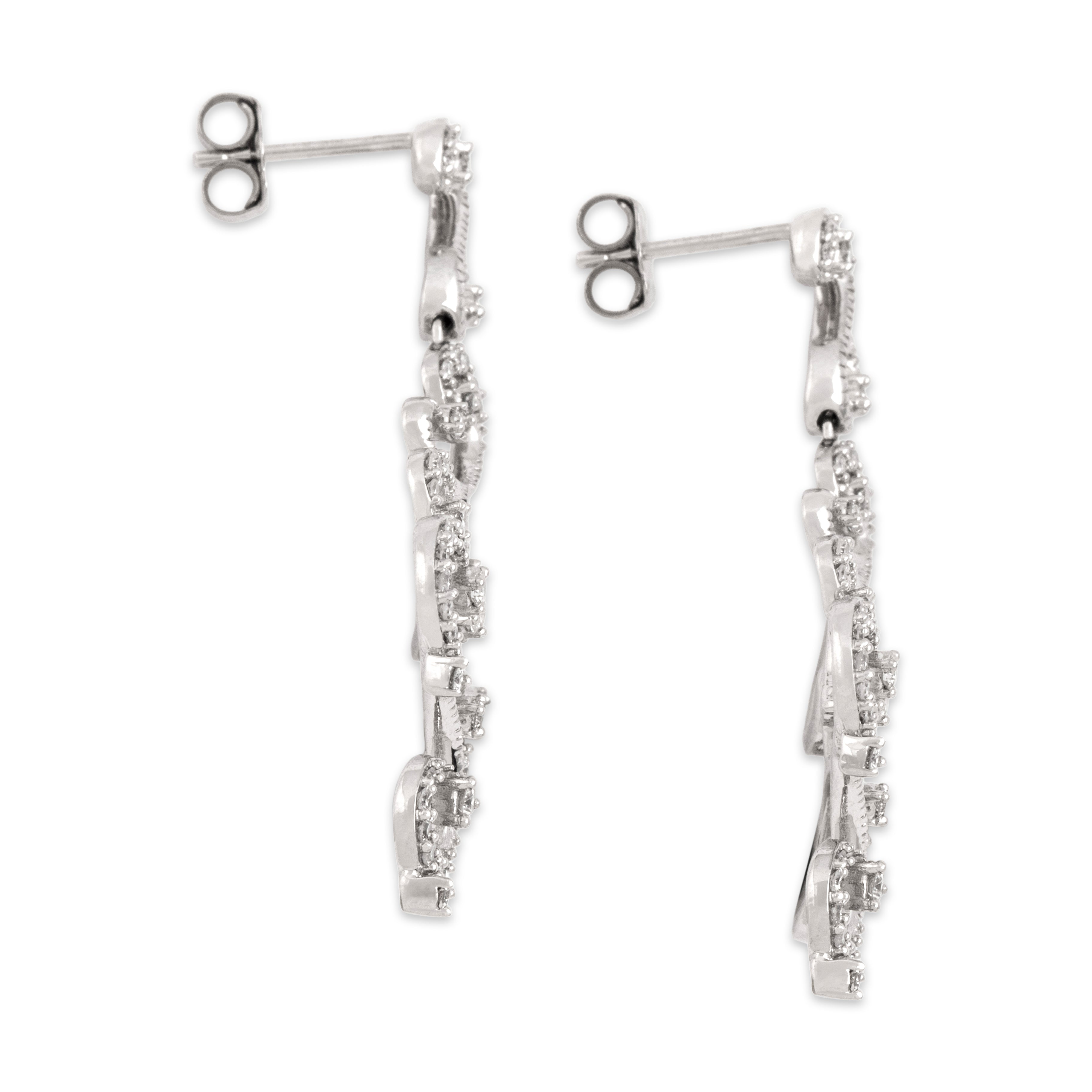 Vintage 14k White Gold .52cttw Diamond Incredible Flowing Scroll Dangle Earrings - Side view