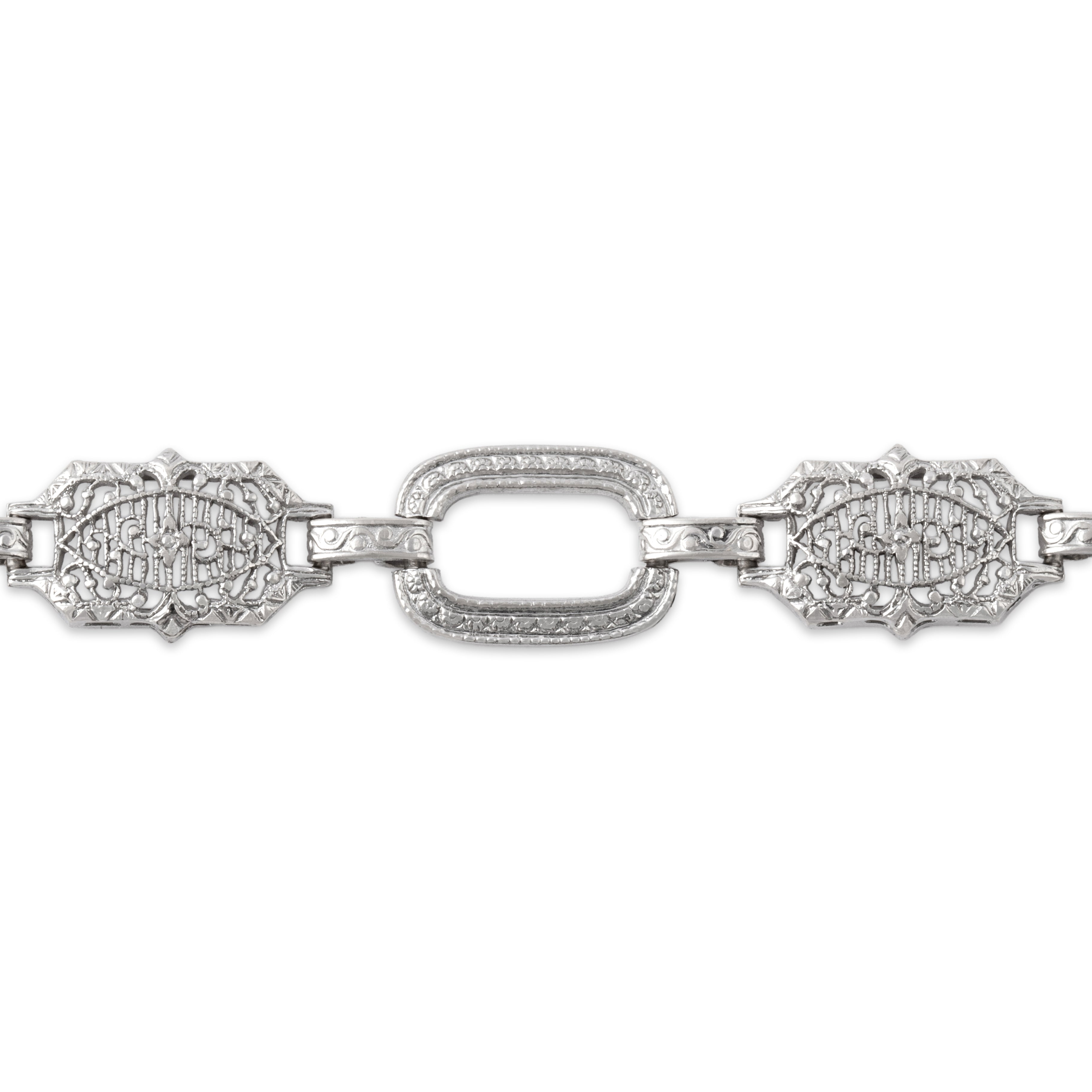Antique Art Deco 14k White Gold Openwork Link Bracelet - detail view #1