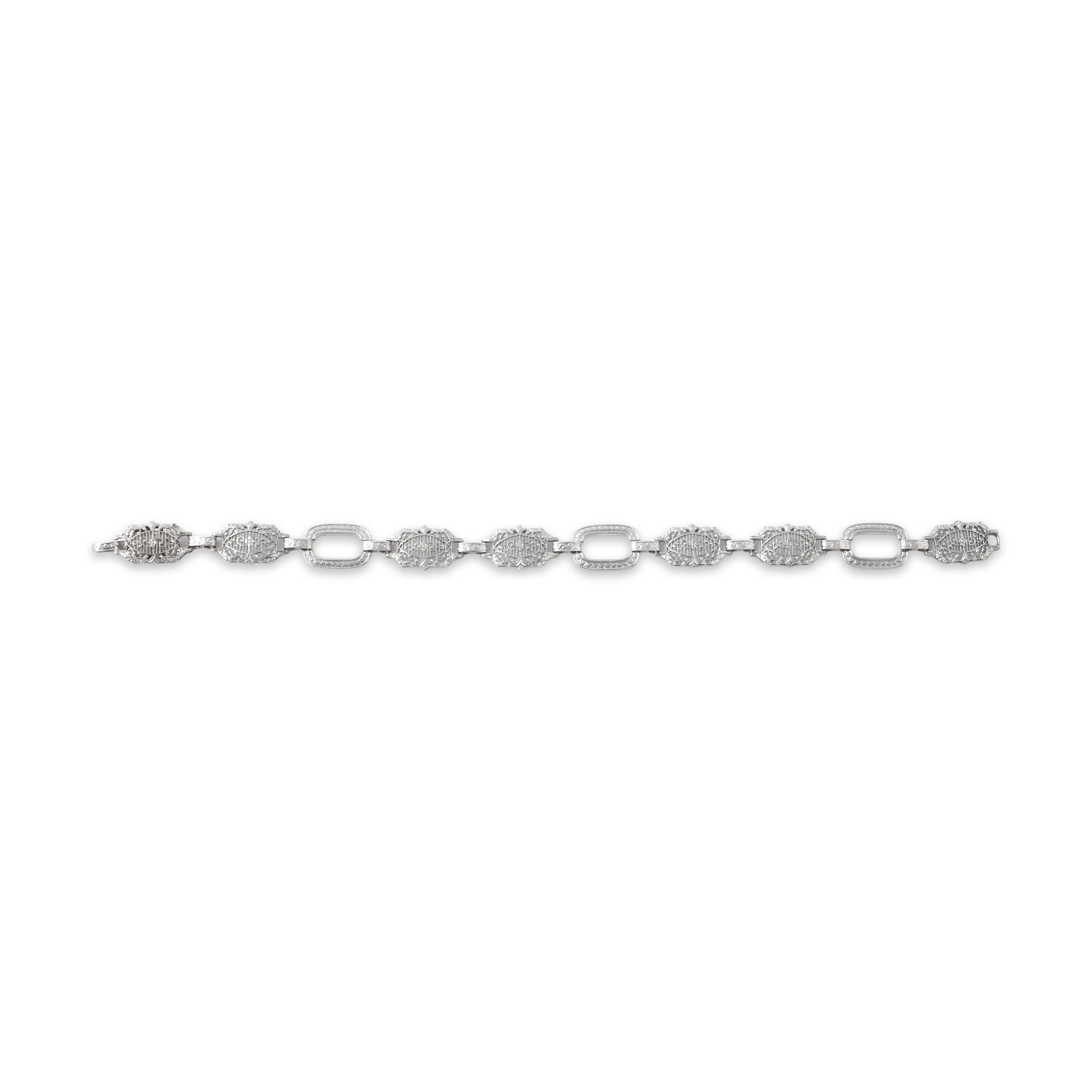 Antique Art Deco 14k White Gold Openwork Link Bracelet - Overall view