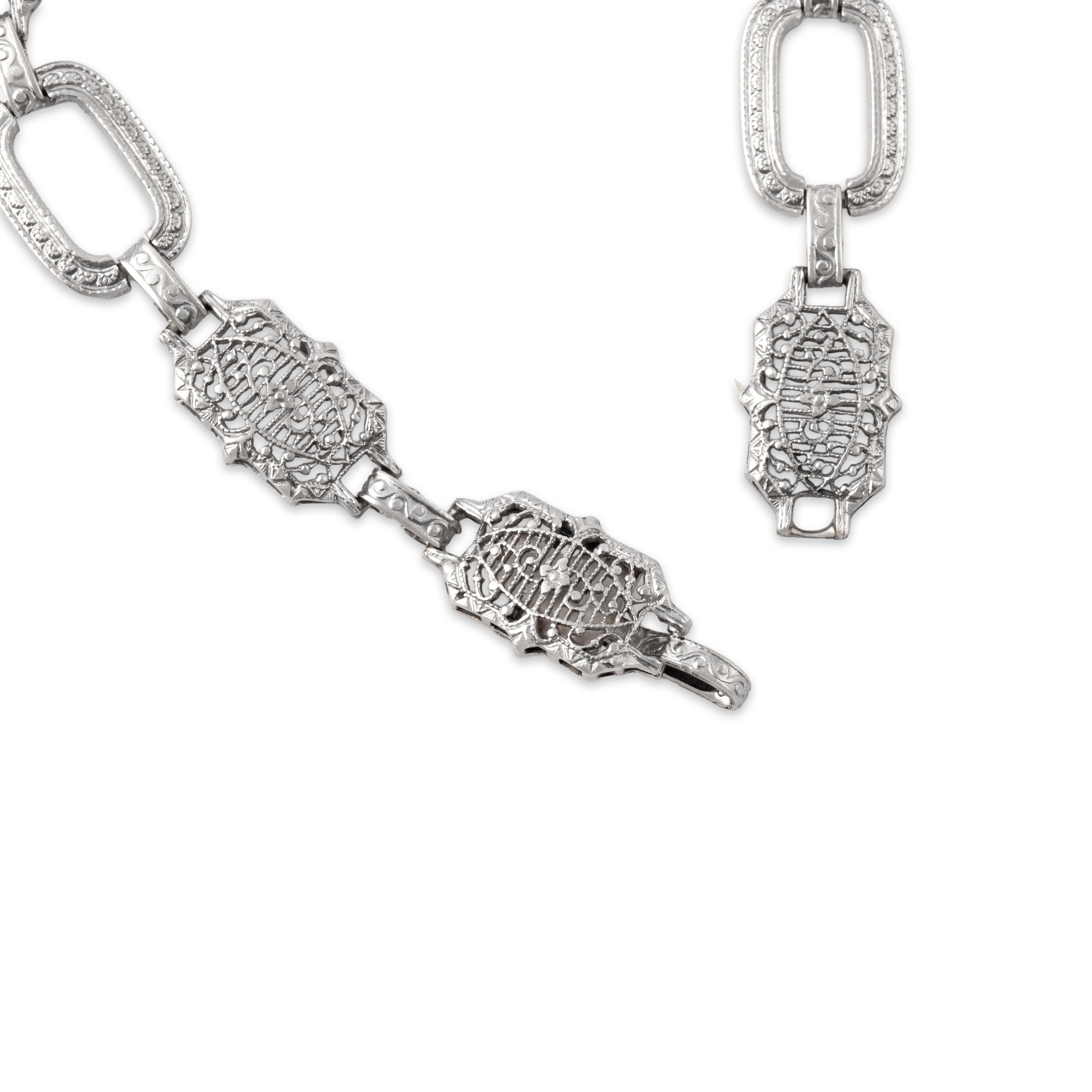 Antique Art Deco 14k White Gold Openwork Link Bracelet - clasp view