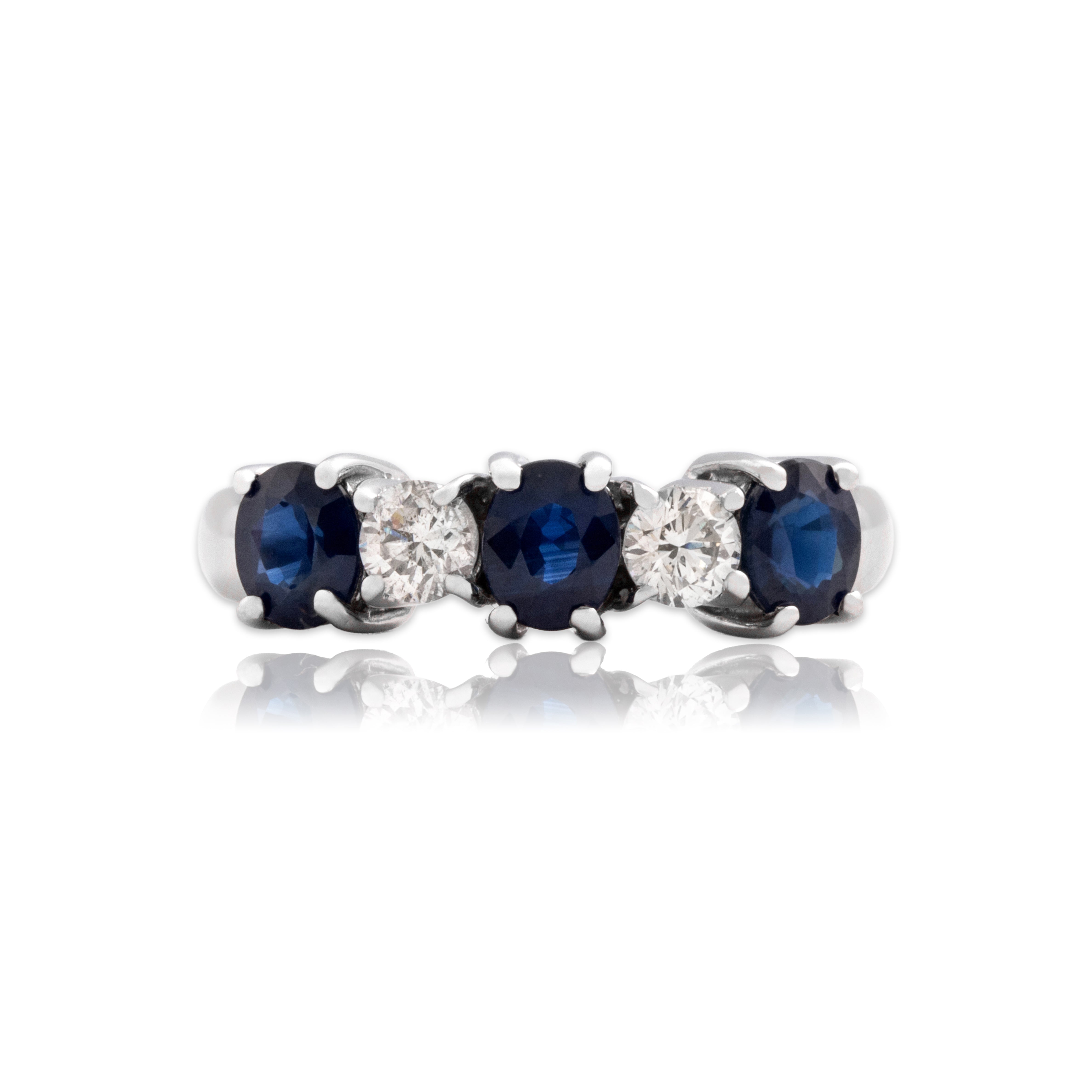 Vintage 14k White Gold 1.34cttw Blue Sapphire Diamond Glittering Line Ring 6.75