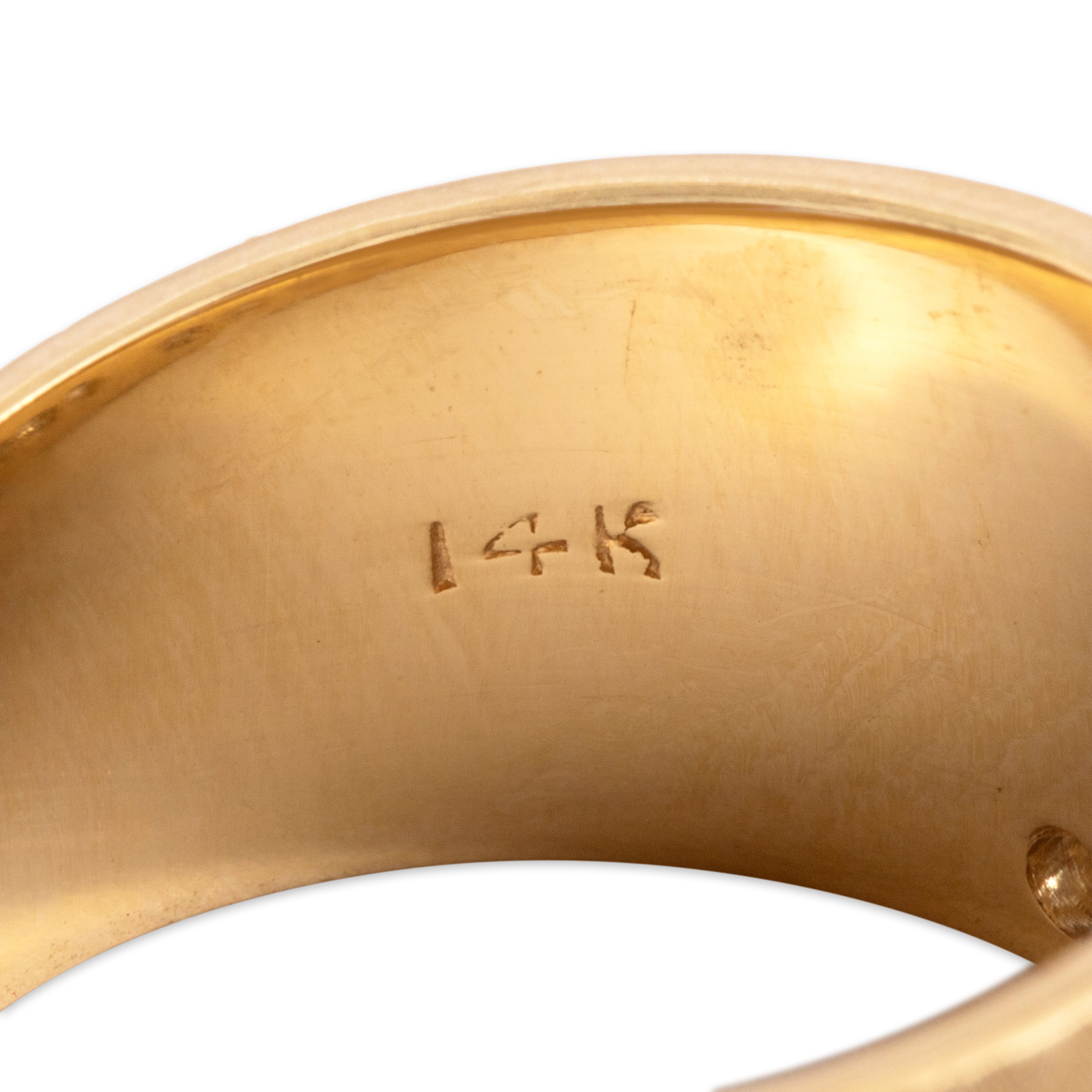 Vintage Heavy 14k Yellow & White Gold .88cttw Old European Old Mine Cut Diamond Fantastic Brushed Floral Spray Wide Band Ring - Hallmark view