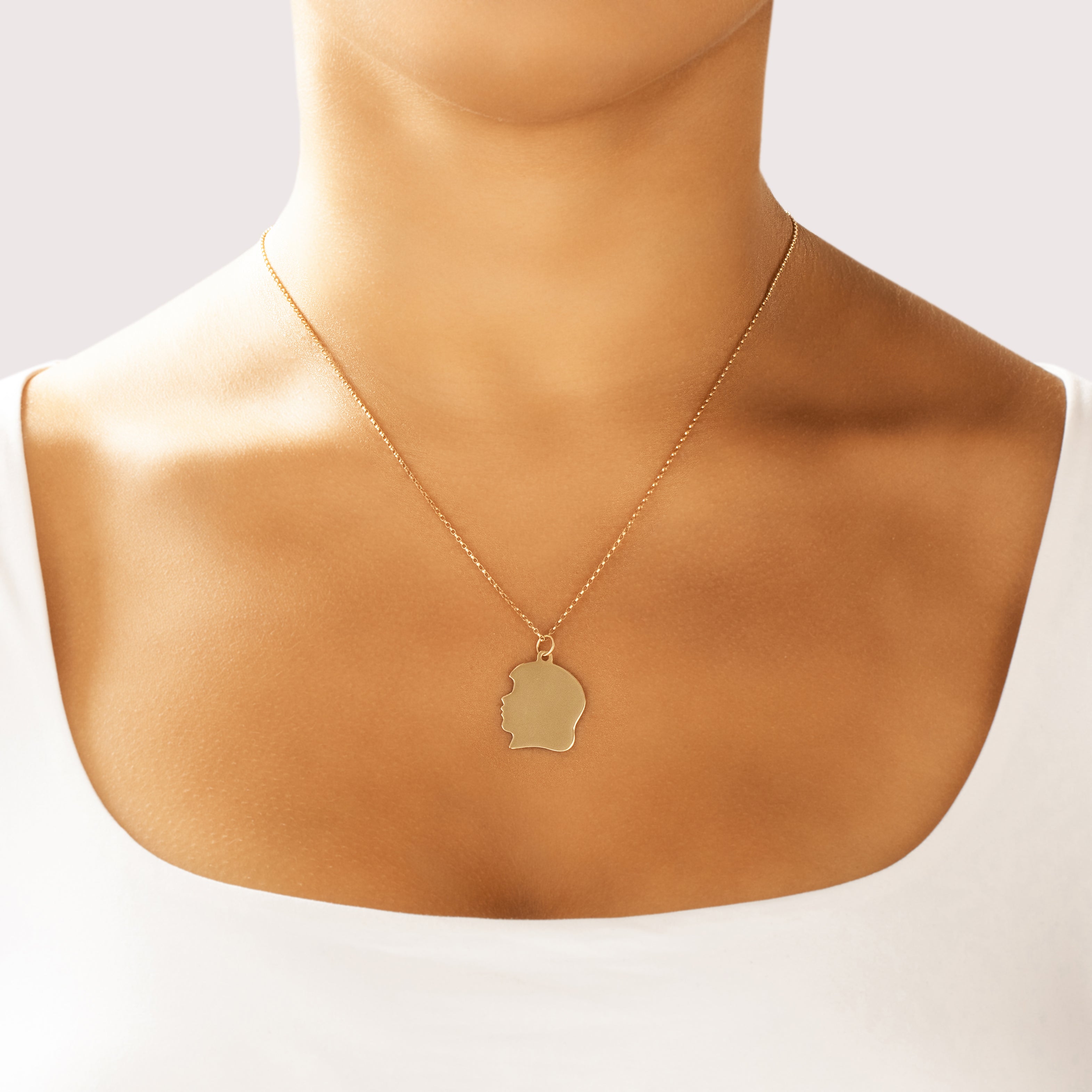 Vintage 14k Yellow Gold Adorable Little Girl Head Charm / Pendant - On model view