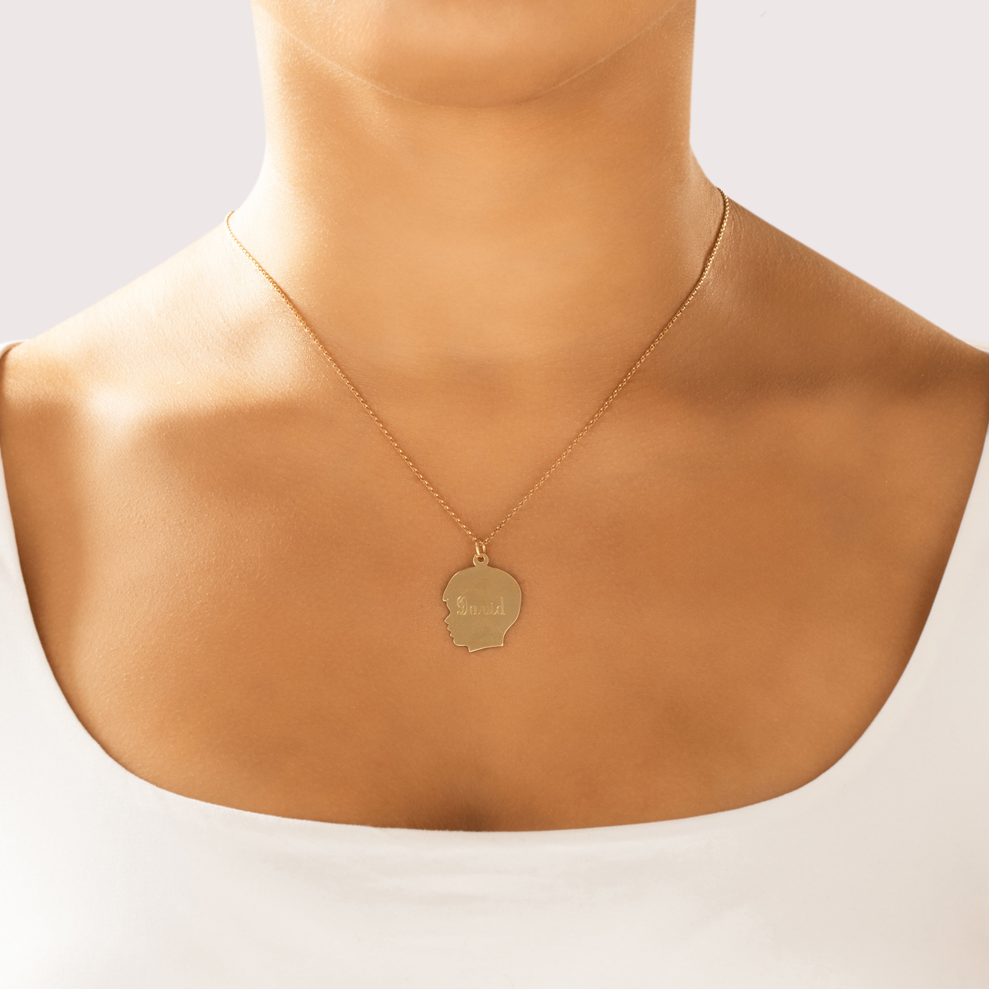 Vintage 14k Yellow Gold Adorable Engraved Boy's Profile Name 