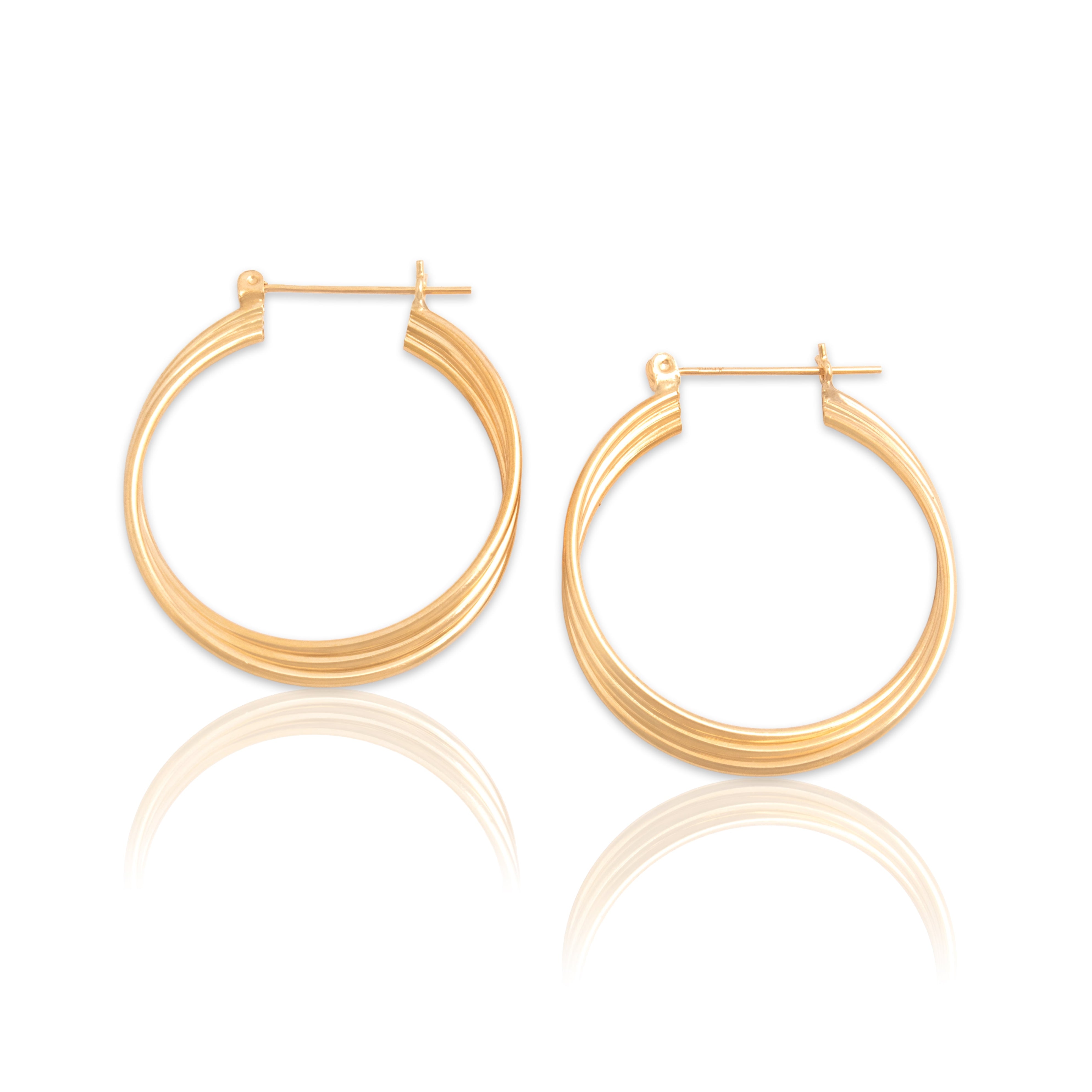 Vintage Large 14k Yellow Gold Twisting Tube Hoop Earrings - Close-up view