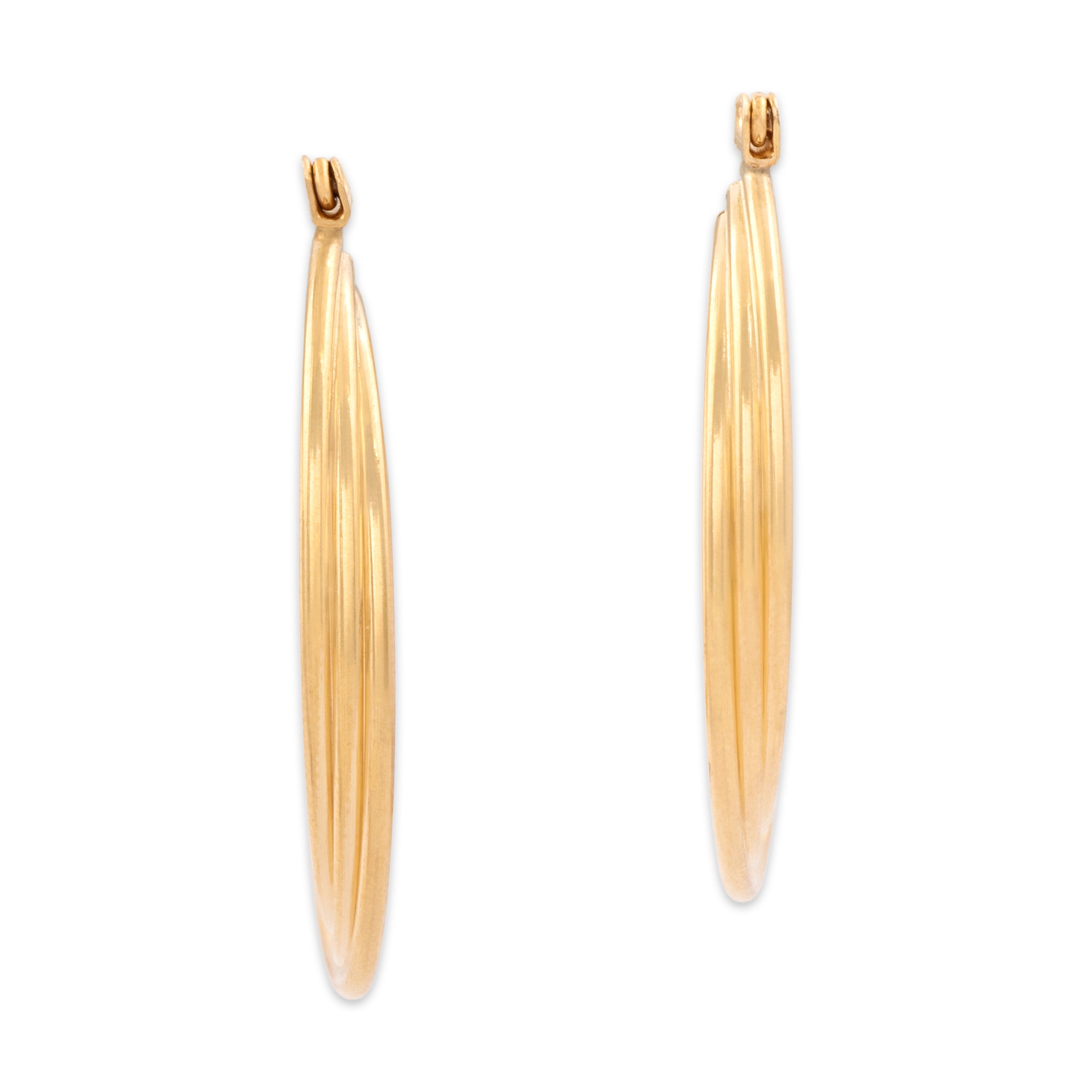 Vintage Large 14k Yellow Gold Twisting Tube Hoop Earrings - Overall view